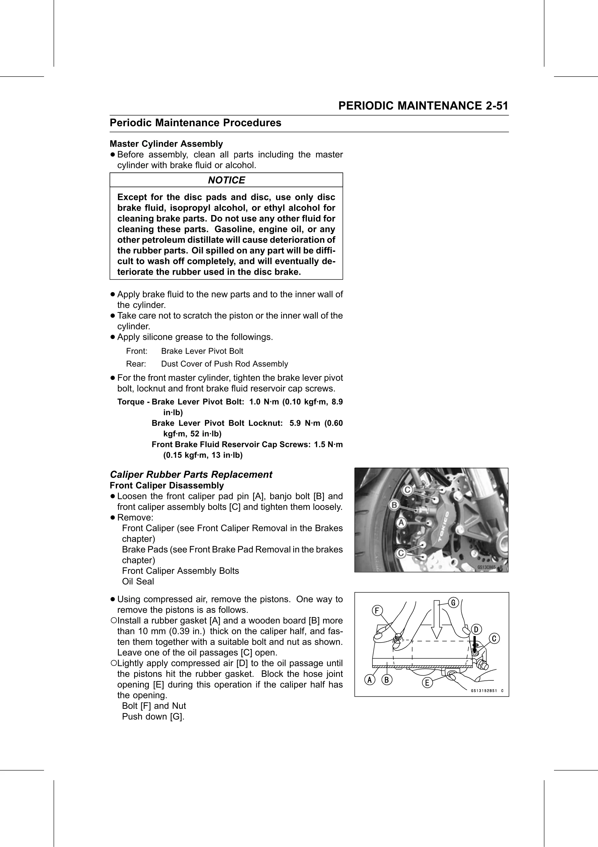 Service Manual page 73 — Periodic Maintenance › Caliper Rubber Parts Replacement
