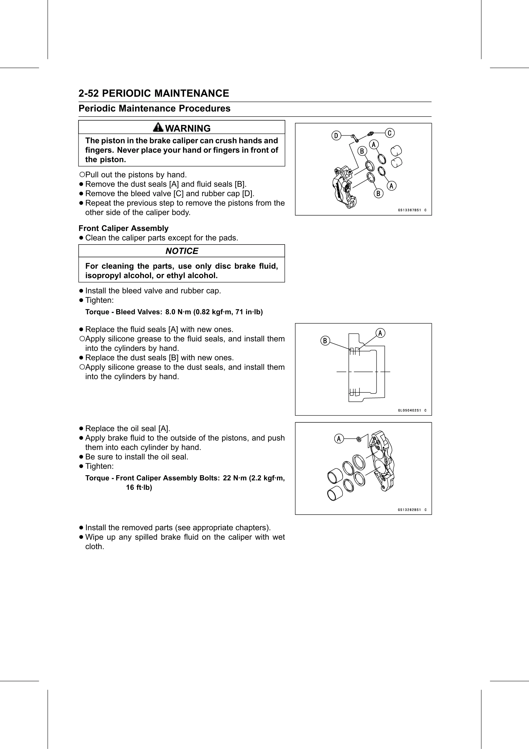 Service Manual page 74 — Periodic Maintenance › Caliper Rubber Parts Replacement