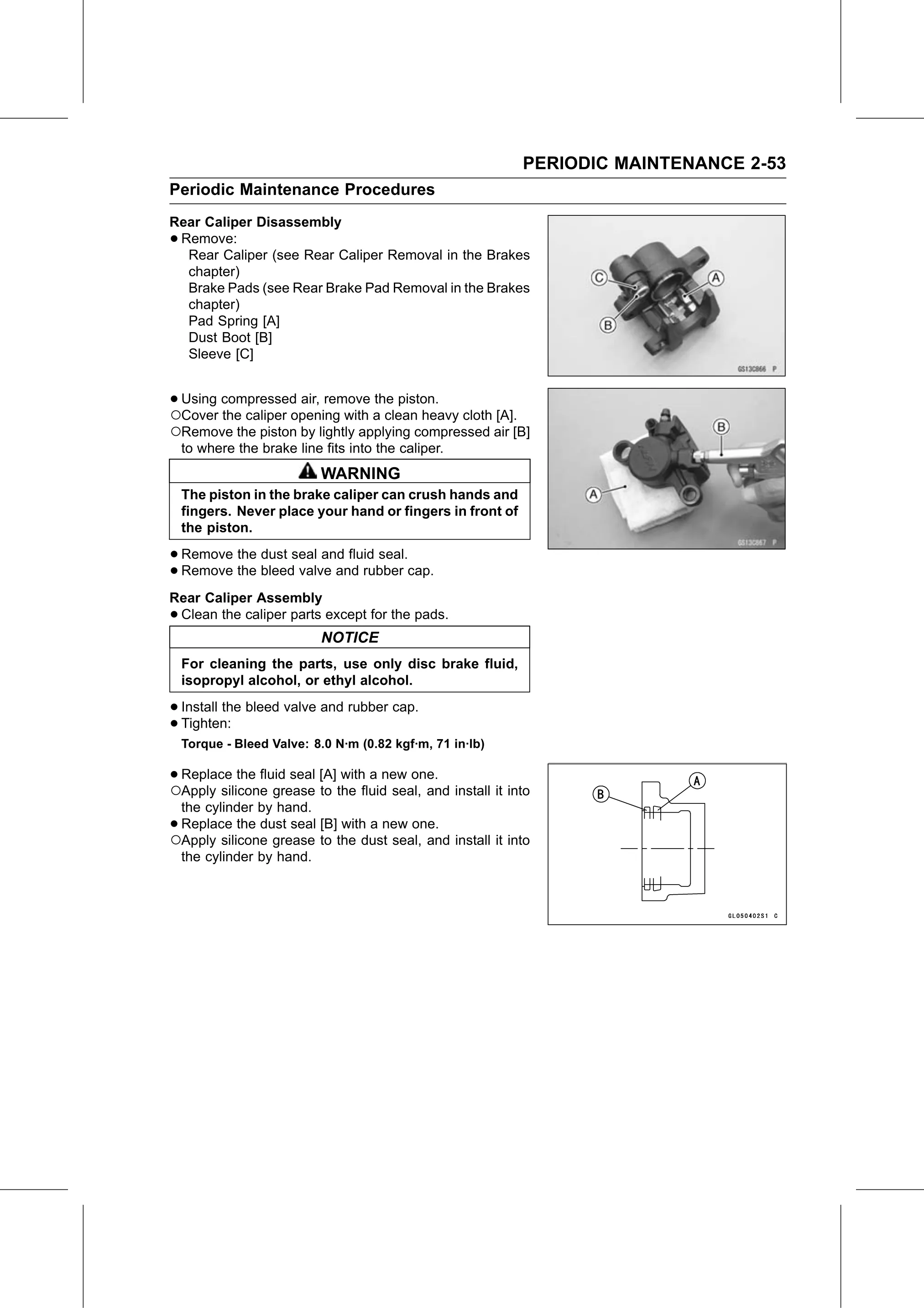 Service Manual page 75 — Periodic Maintenance › Caliper Rubber Parts Replacement
