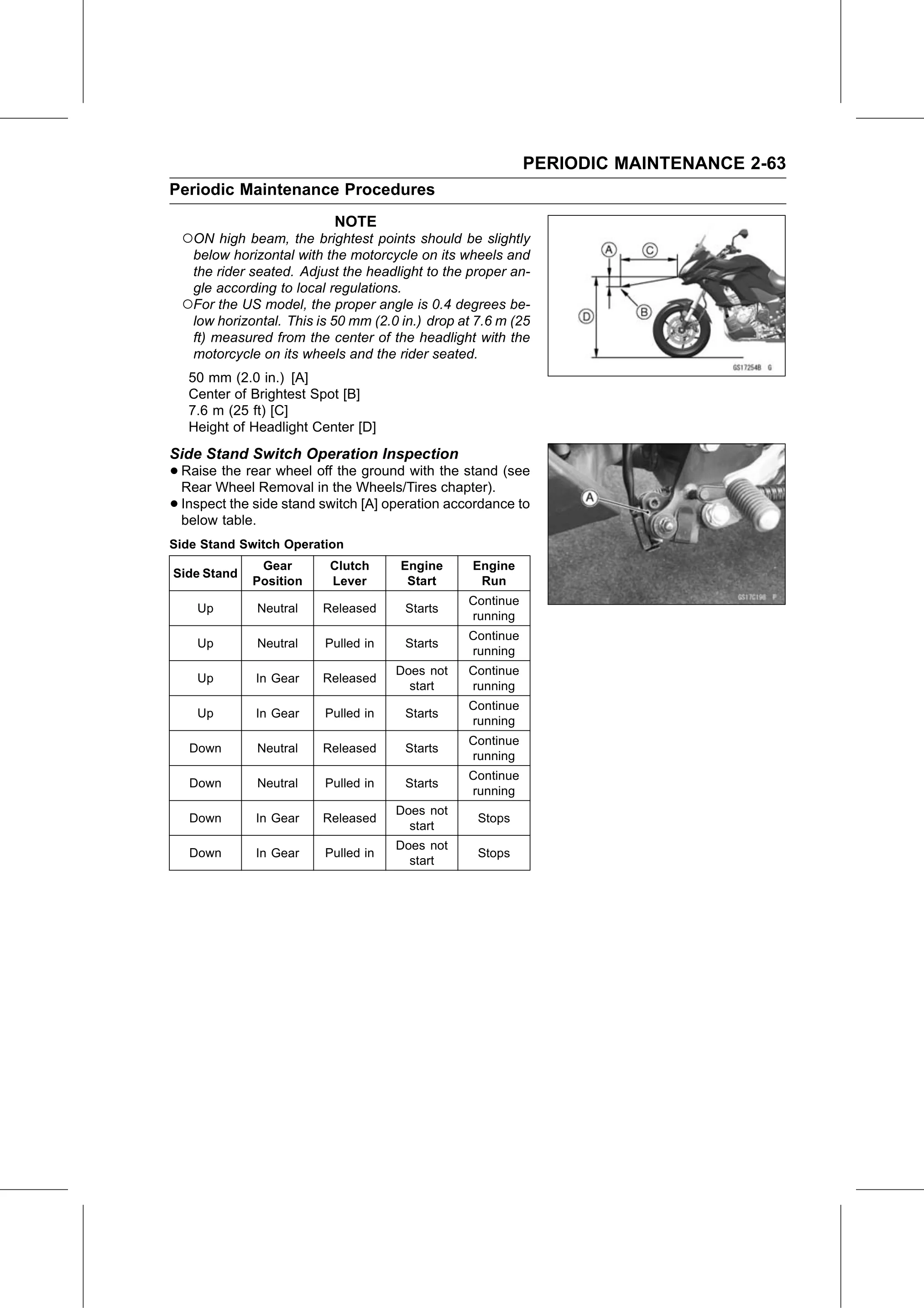 Service Manual page 85 — Periodic Maintenance › Side Stand Switch Operation Inspection