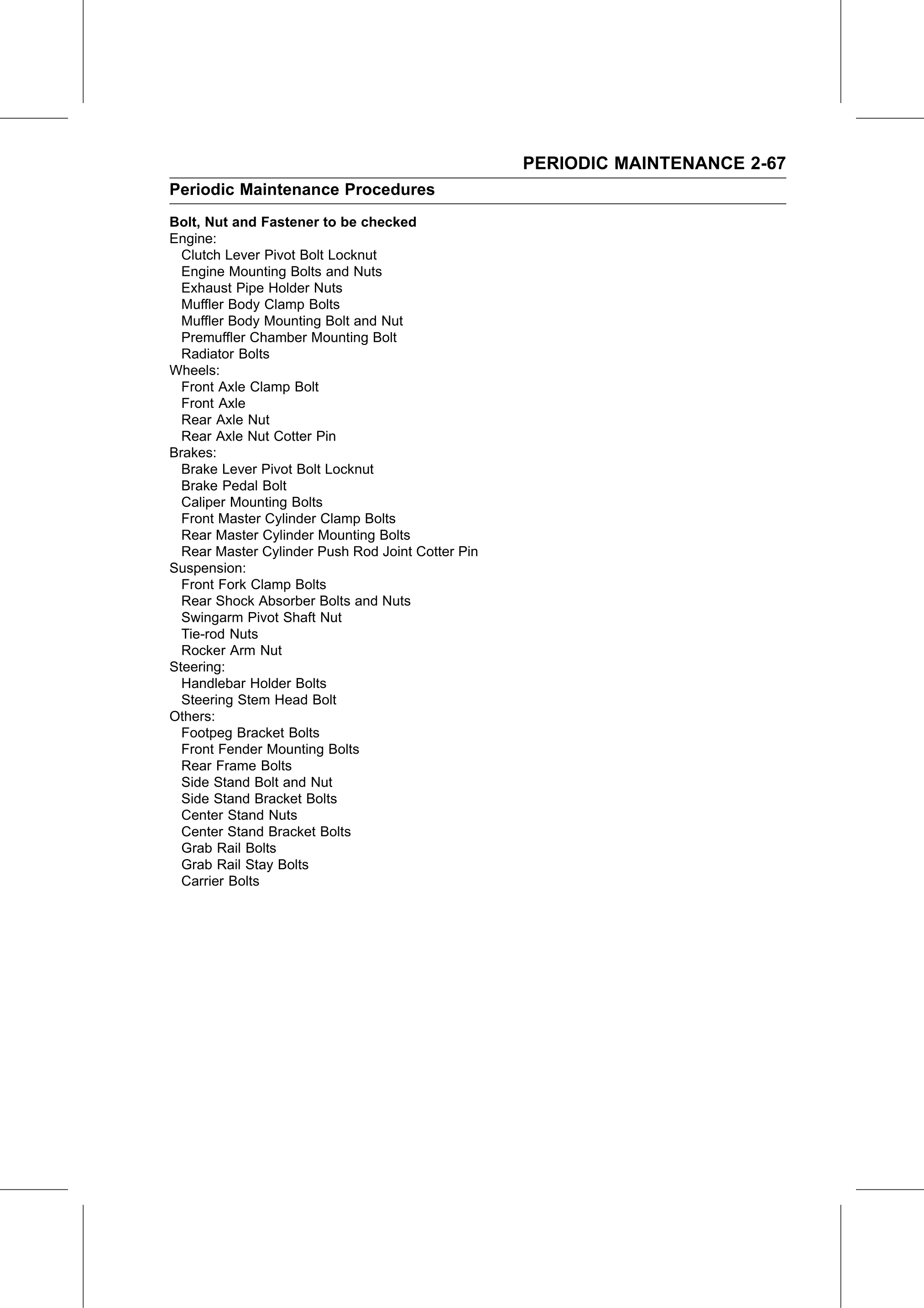 Service Manual page 89 — Periodic Maintenance › Condition of Bolts, Nuts and Fasteners Tightness Inspection