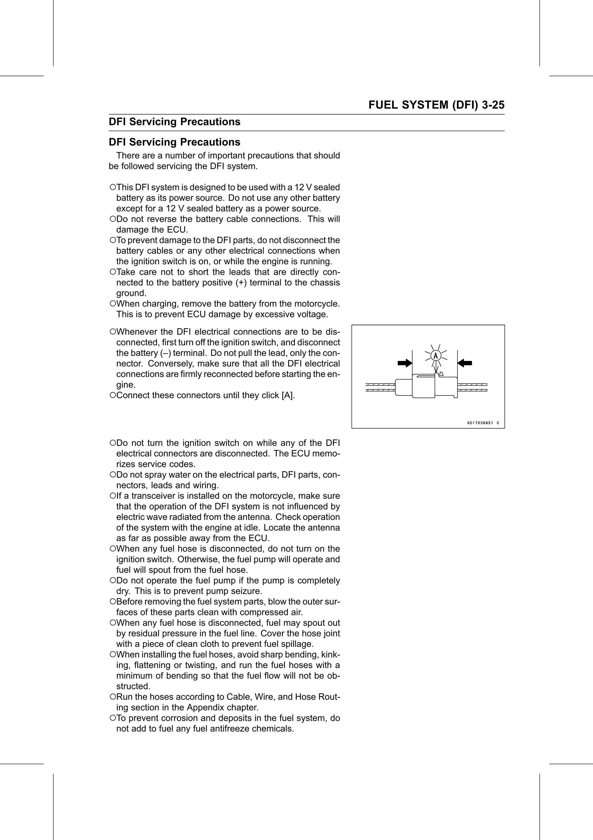 Service Manual page 115 — Fuel System (DFI) › DFI Servicing Precautions