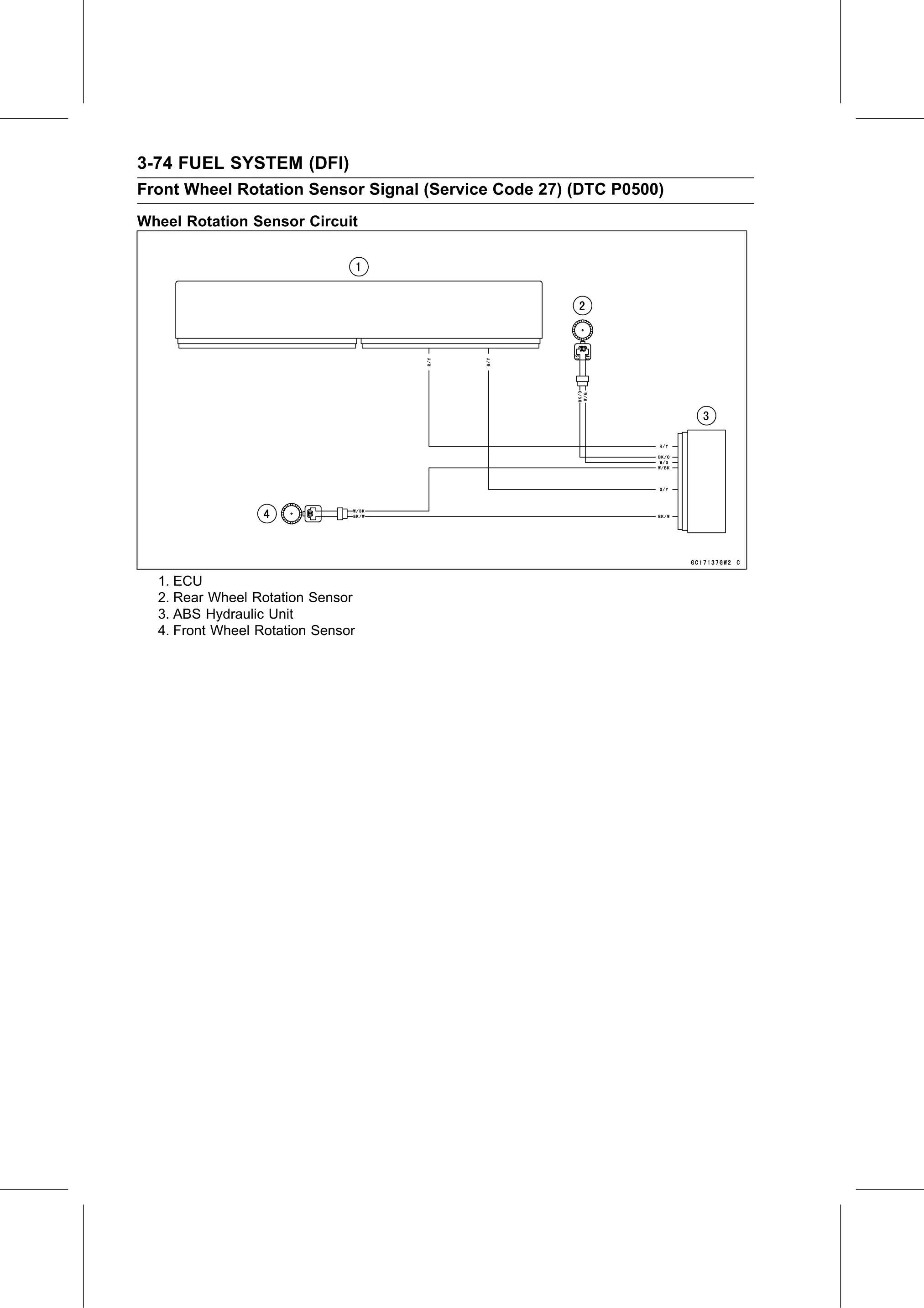 Service Manual page 164 — Fuel System (DFI) › Front Wheel Rotation Sensor Signal Inspection