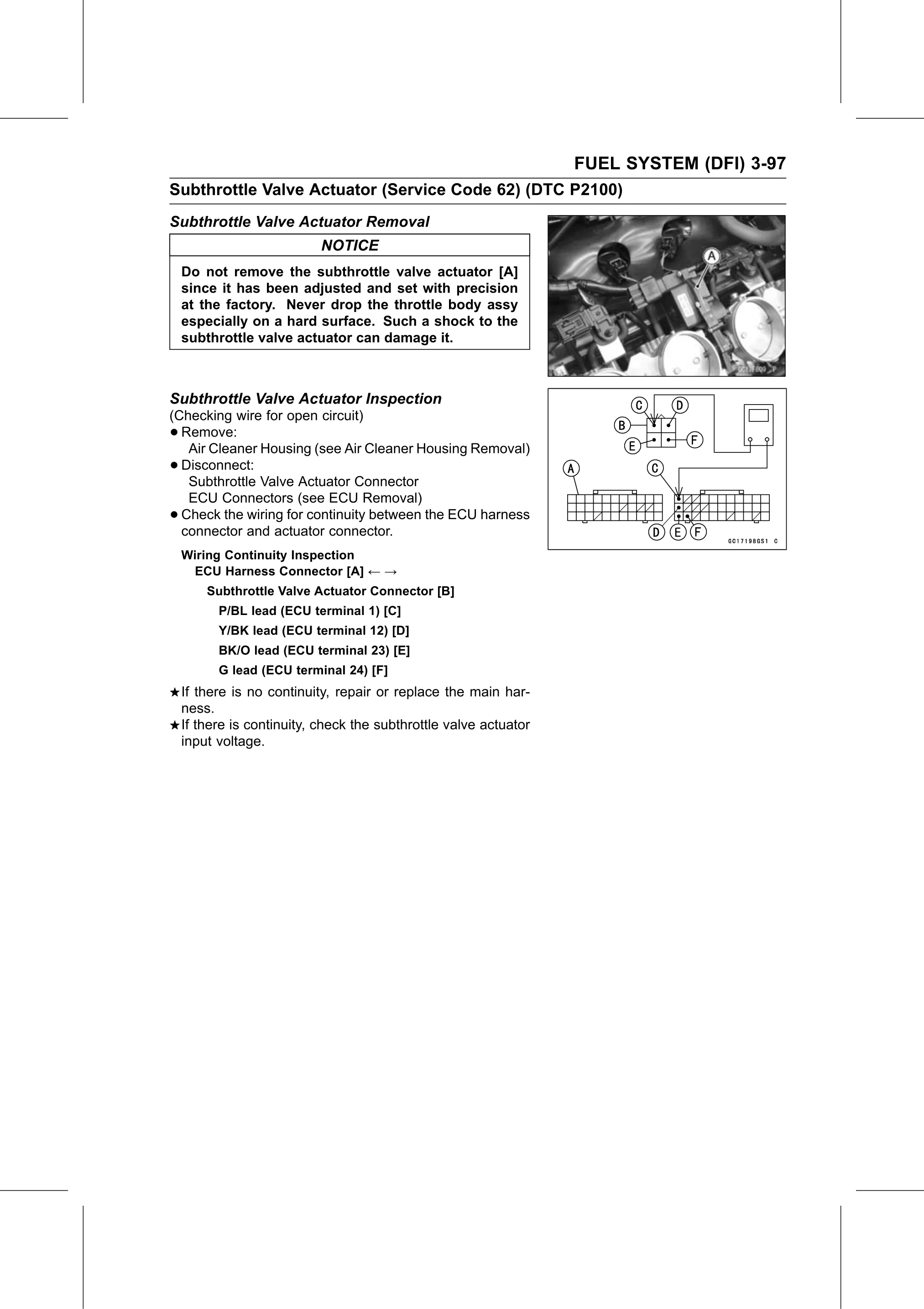 Service Manual page 187 — Fuel System (DFI) › Subthrottle Valve Actuator Inspection