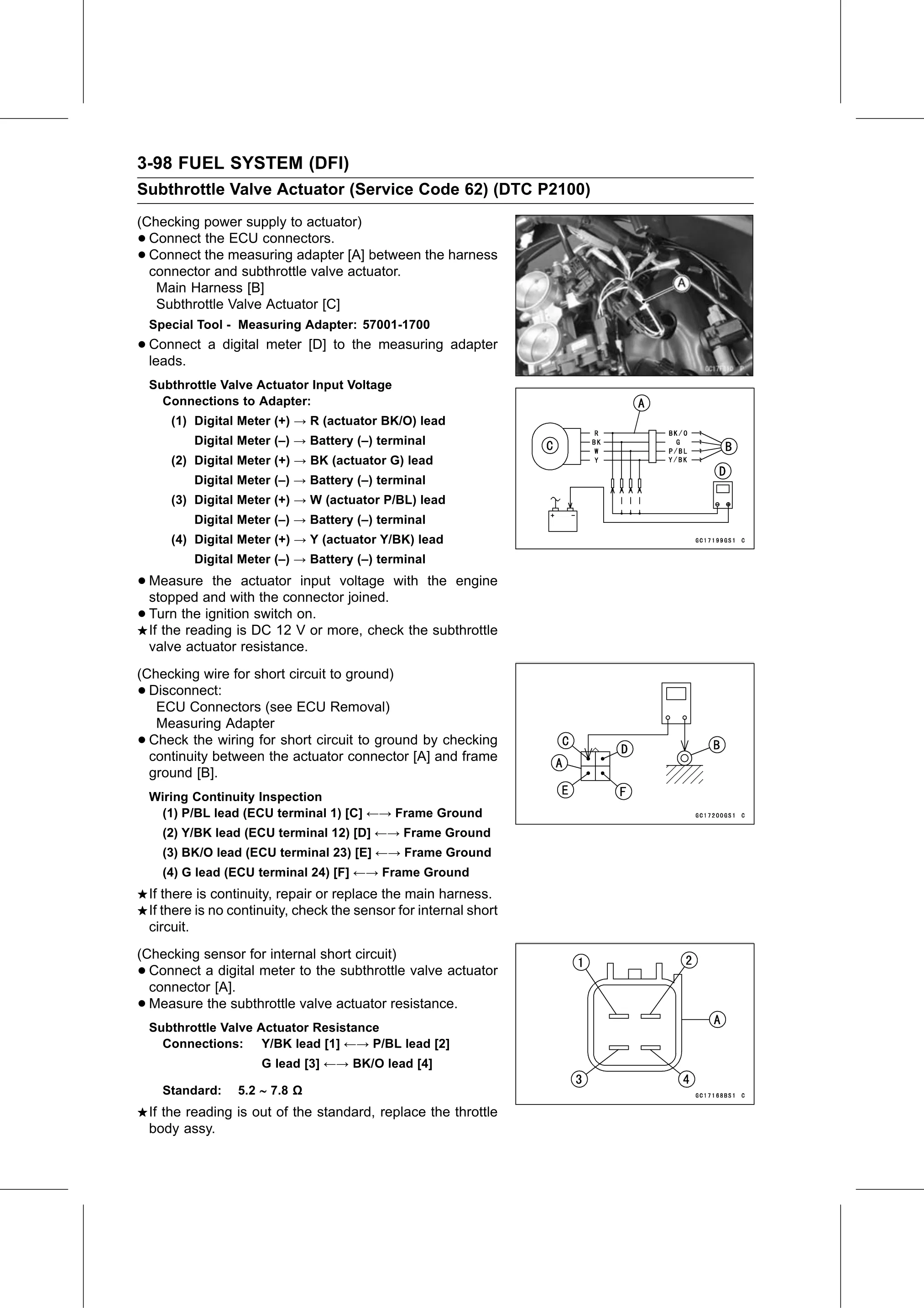 Service Manual page 188 — Fuel System (DFI) › Subthrottle Valve Actuator Inspection