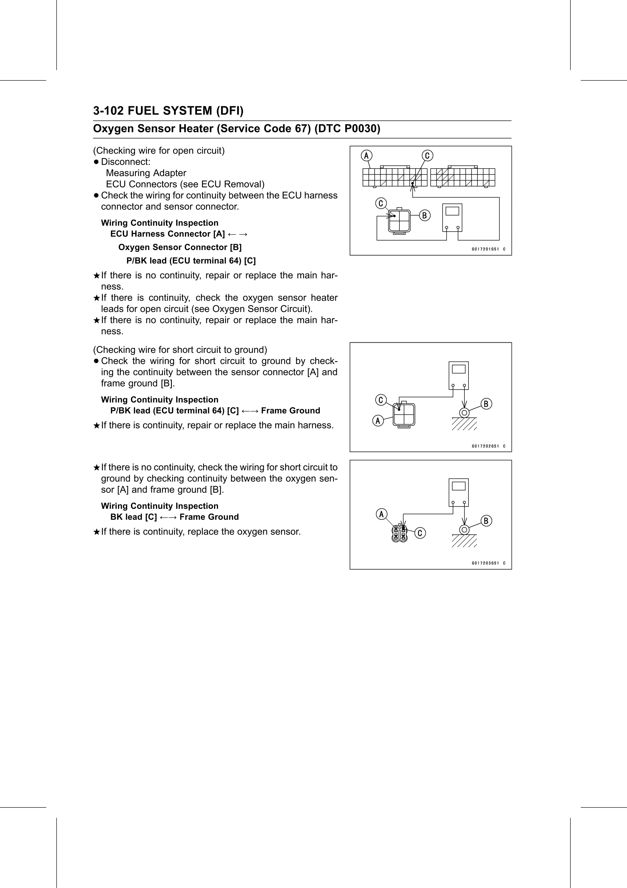 Service Manual page 192 — Fuel System (DFI) › Oxygen Sensor Heater Power Source Voltage Inspection
