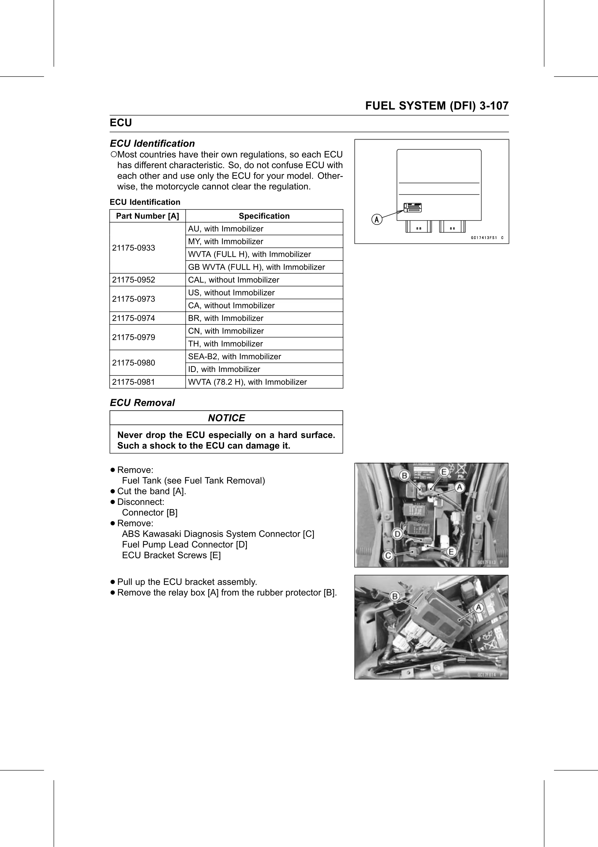Service Manual page 197 — Fuel System (DFI) › ECU Removal