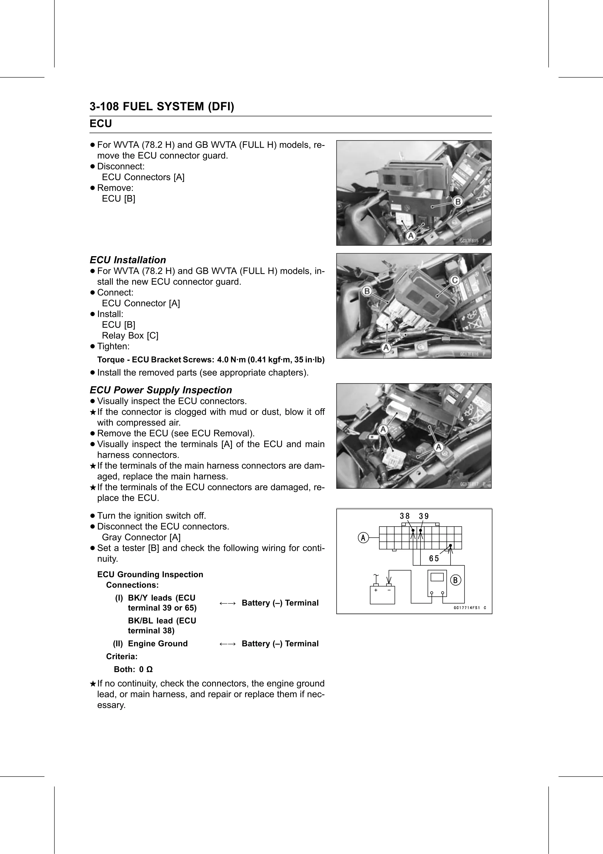 Service Manual page 198 — Fuel System (DFI) › ECU Power Supply Inspection