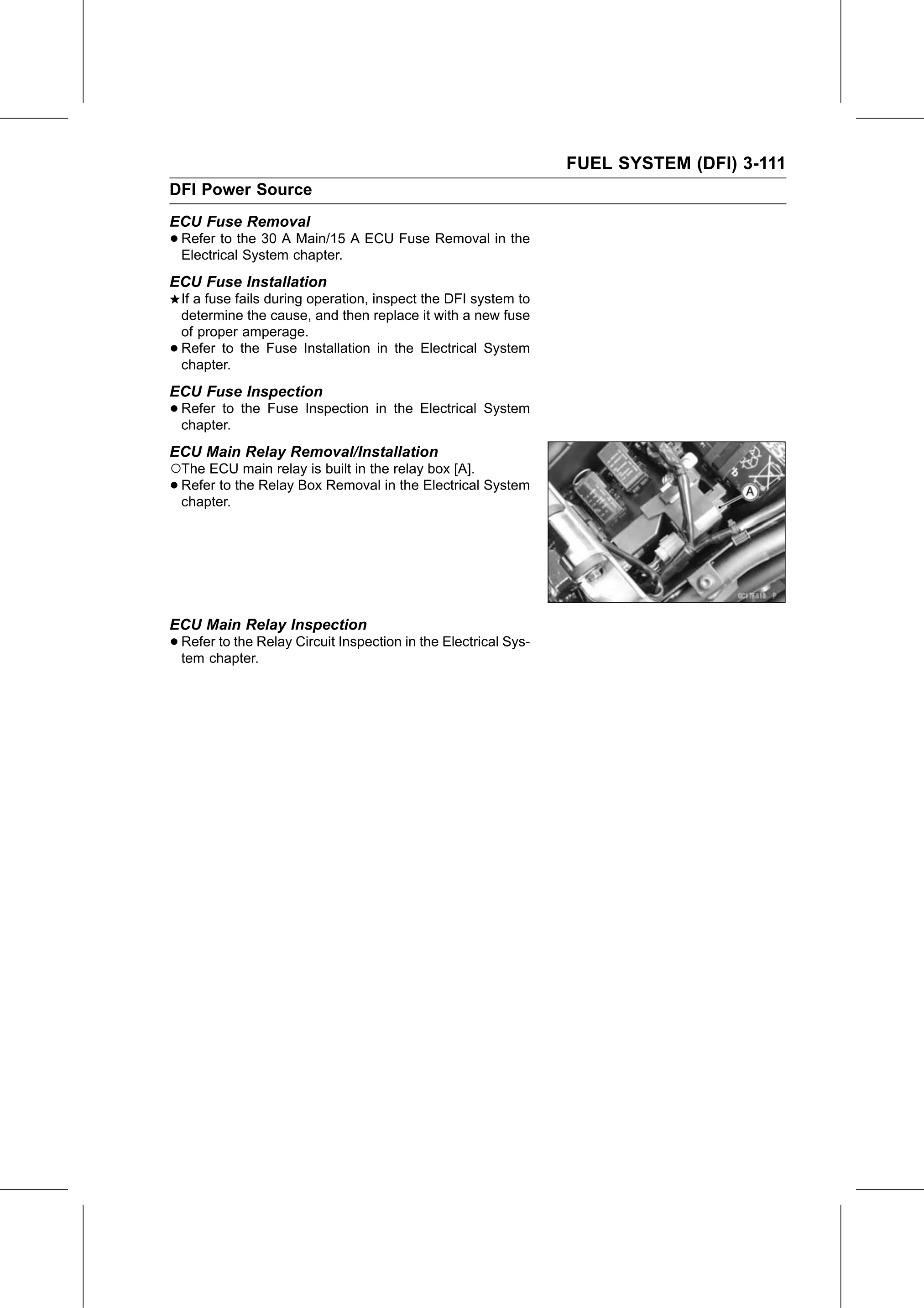 Service Manual page 201 — Fuel System (DFI) › ECU Main Relay Inspection