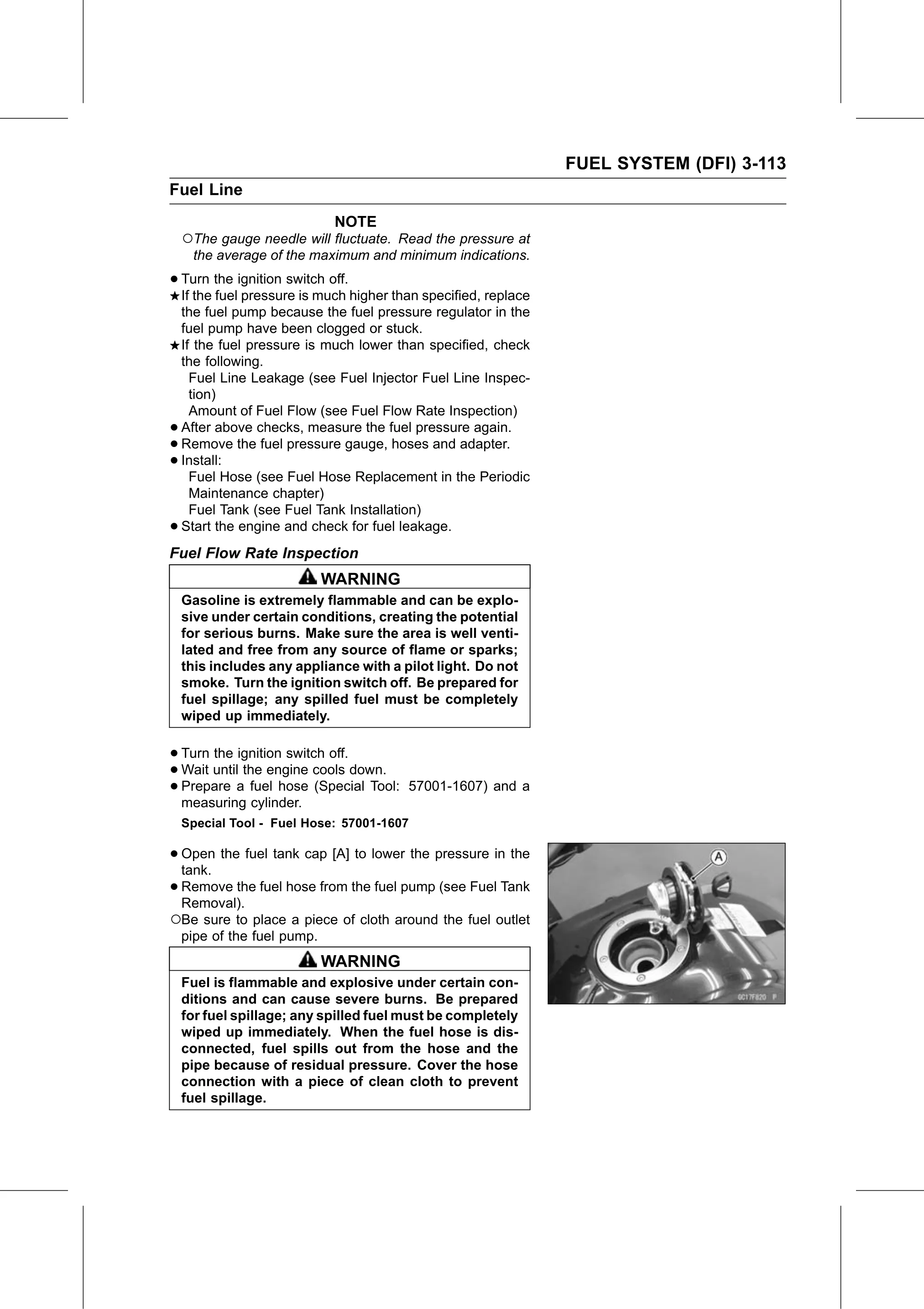 Service Manual page 203 — Fuel System (DFI) › Fuel Flow Rate Inspection