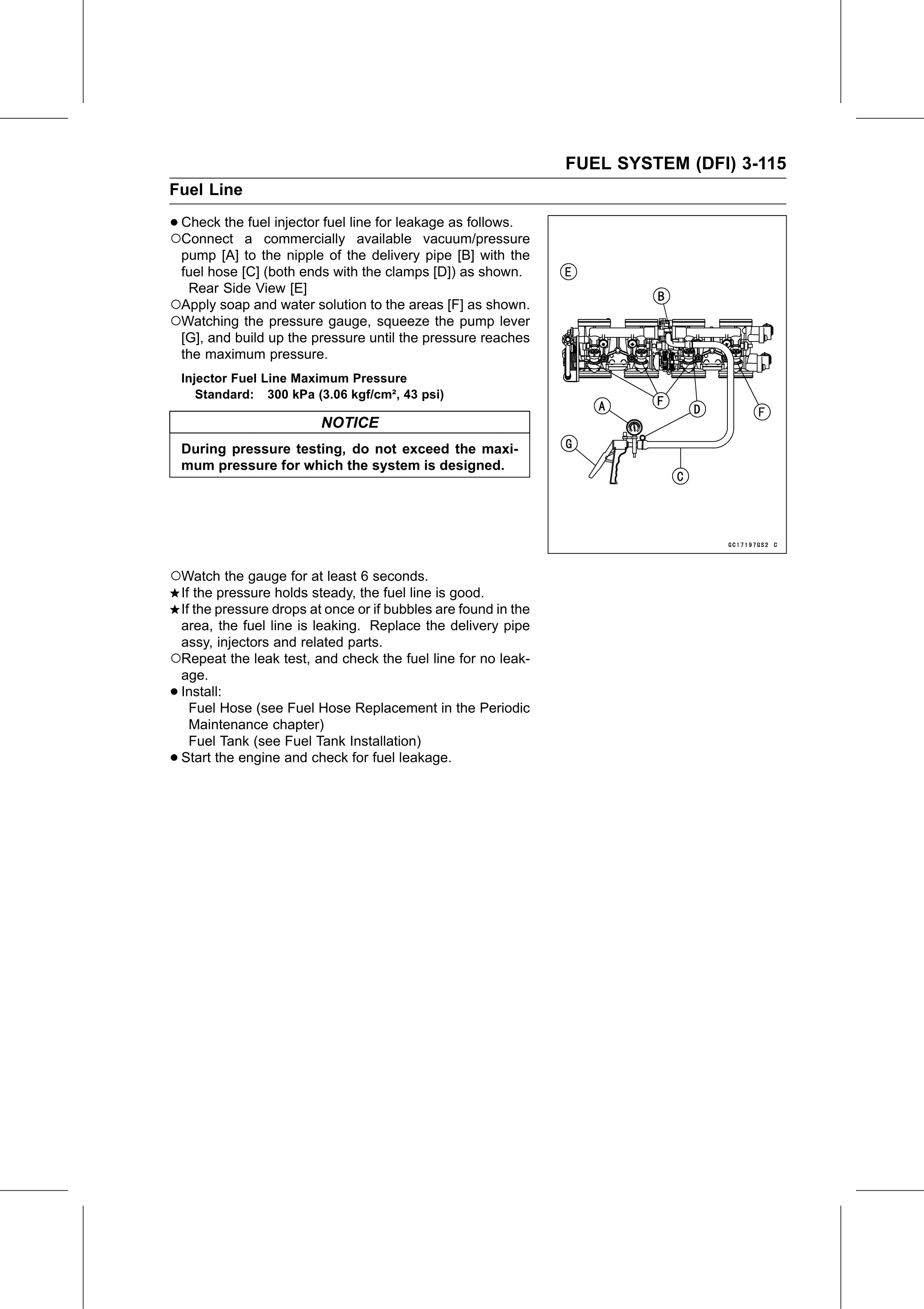 Service Manual page 205 — Fuel System (DFI) › Fuel Line Leak Inspection