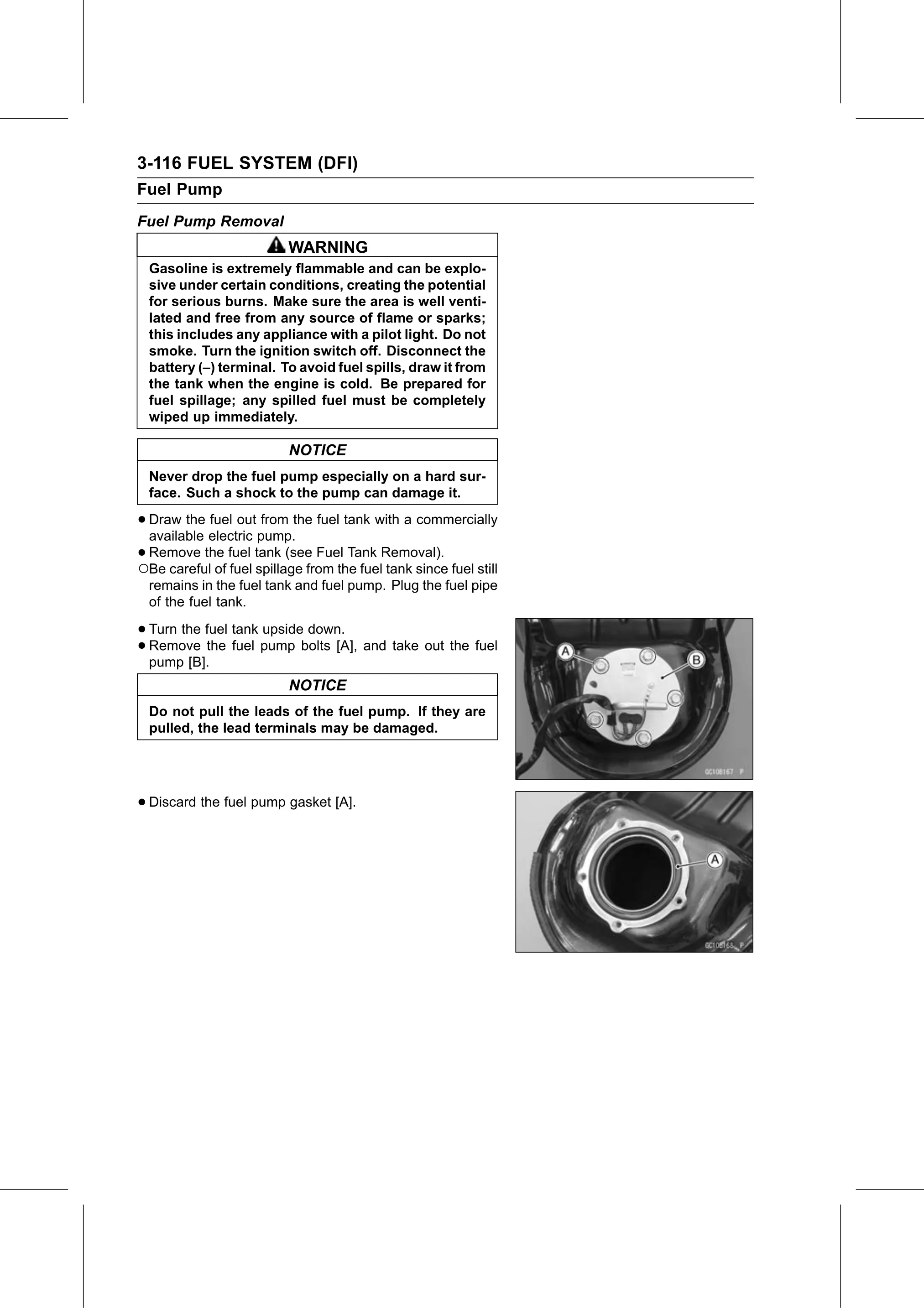 Service Manual page 206 — Fuel System (DFI) › Fuel Pump Removal