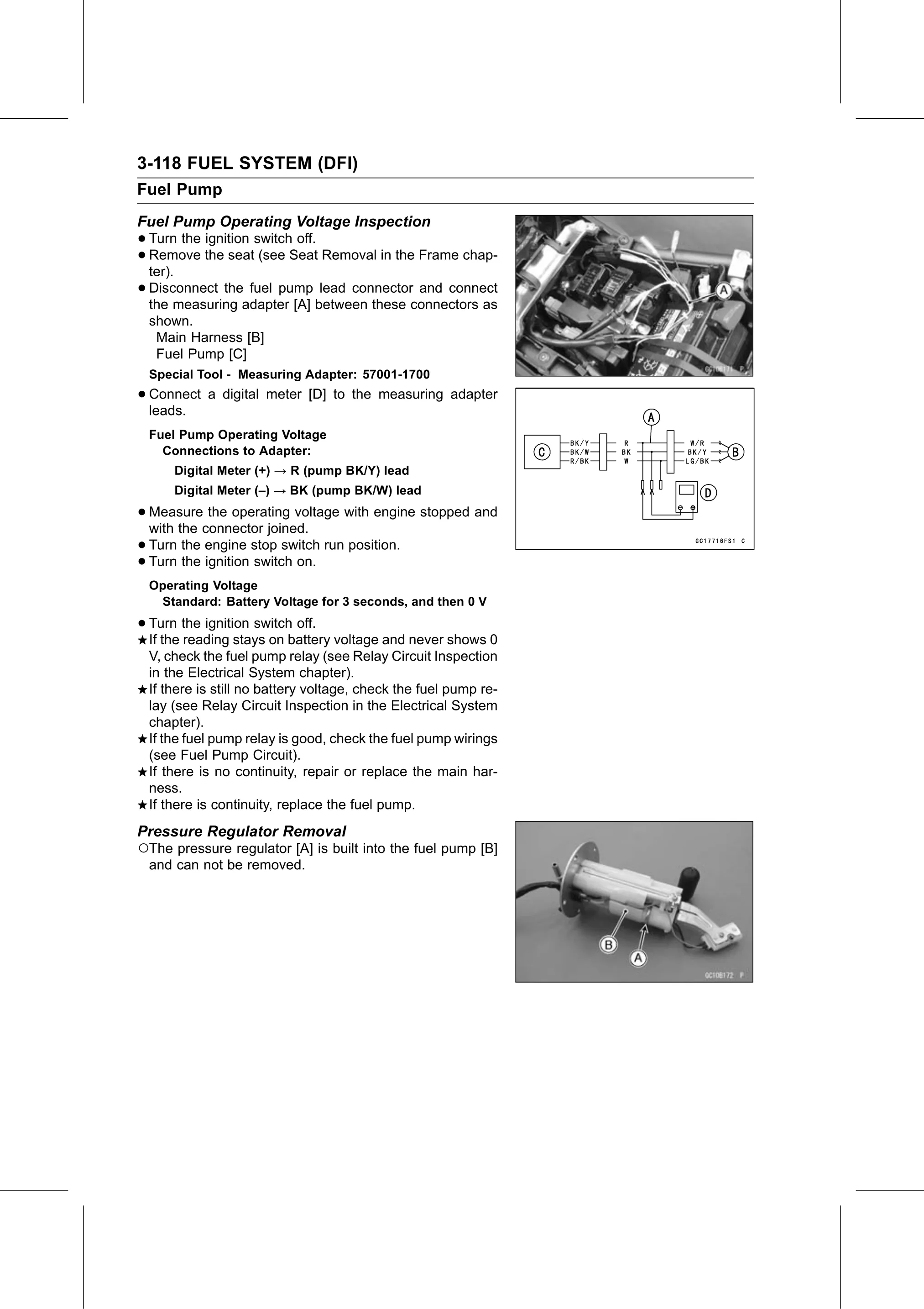Service Manual page 208 — Fuel System (DFI) › Pressure Regulator Removal