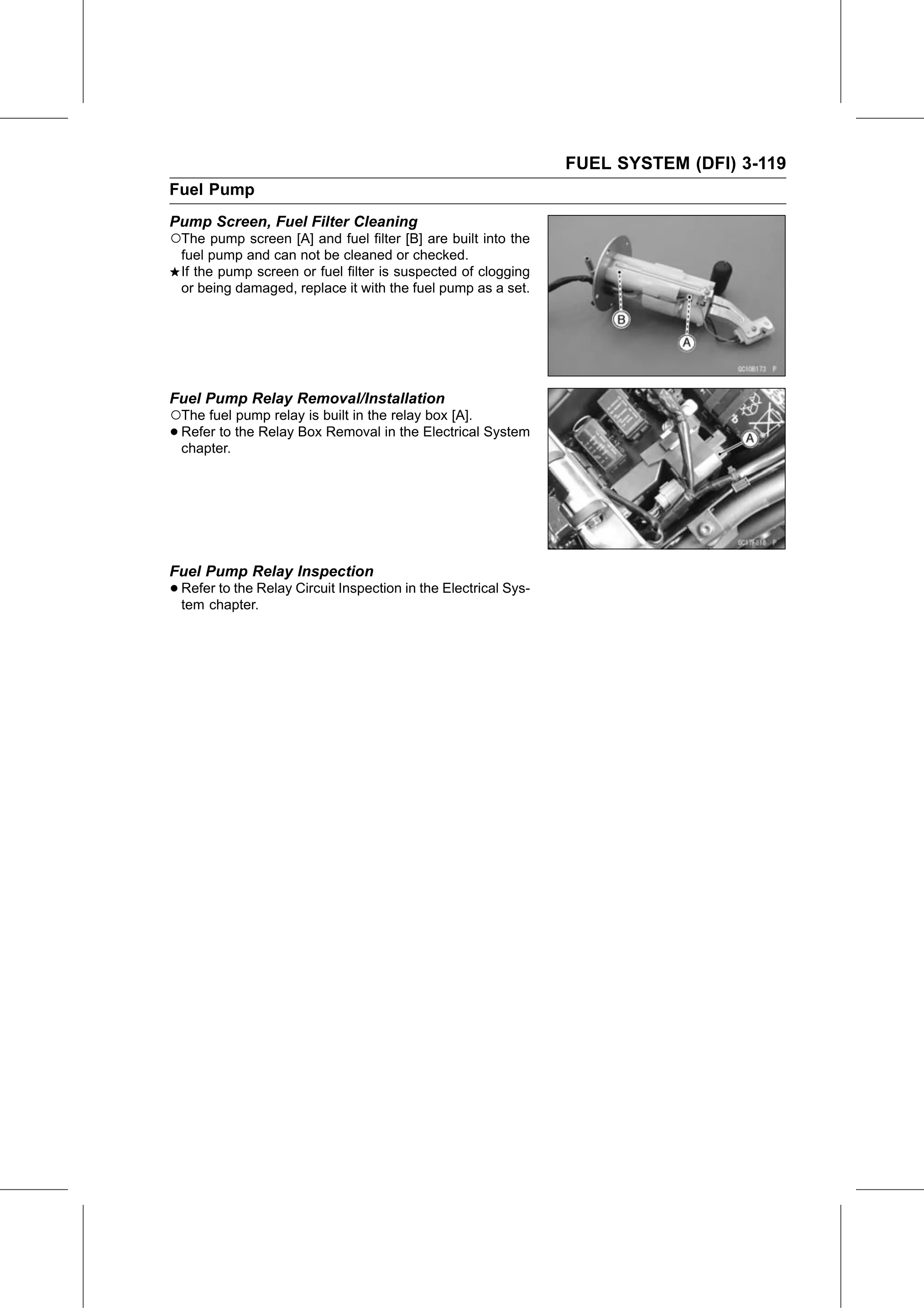 Service Manual page 209 — Fuel System (DFI) › Fuel Pump Relay Inspection