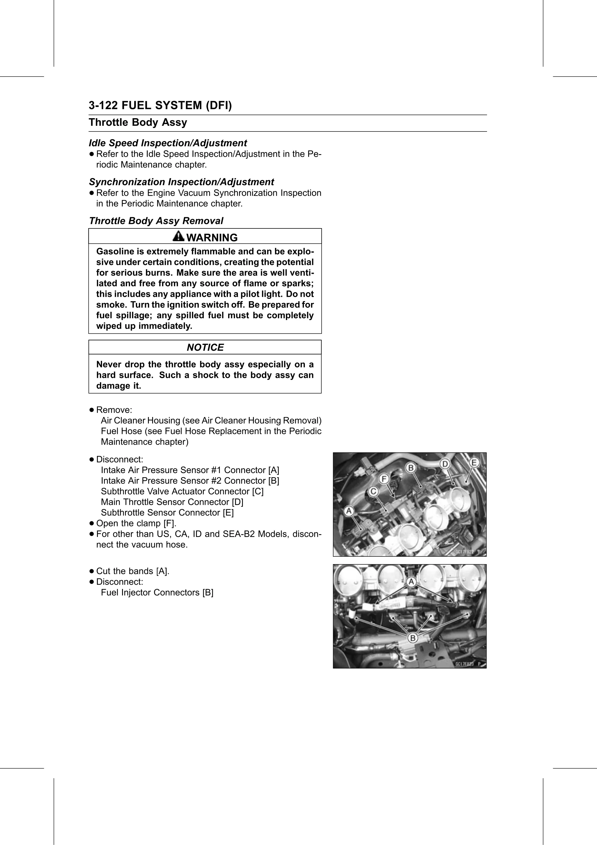 Service Manual page 212 — Fuel System (DFI) › Throttle Body Assy Removal