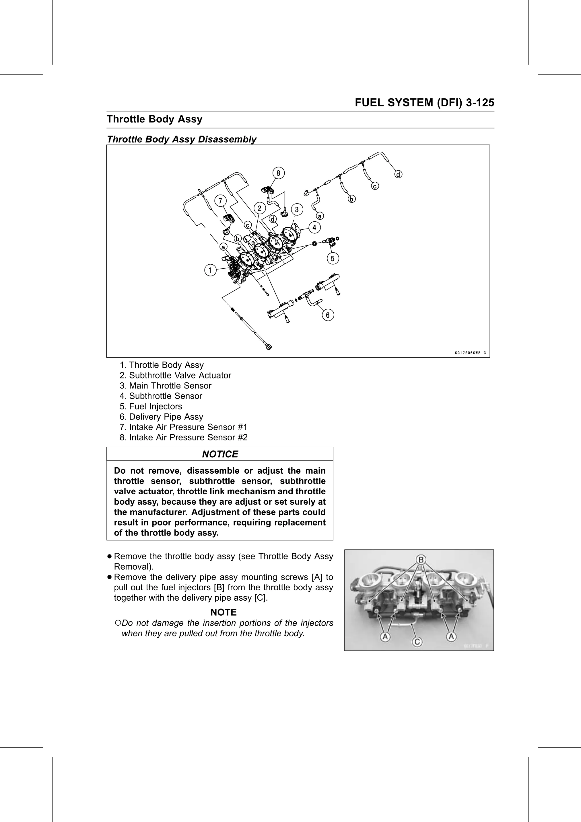 Service Manual page 215 — Fuel System (DFI) › Throttle Body Assy Disassembly