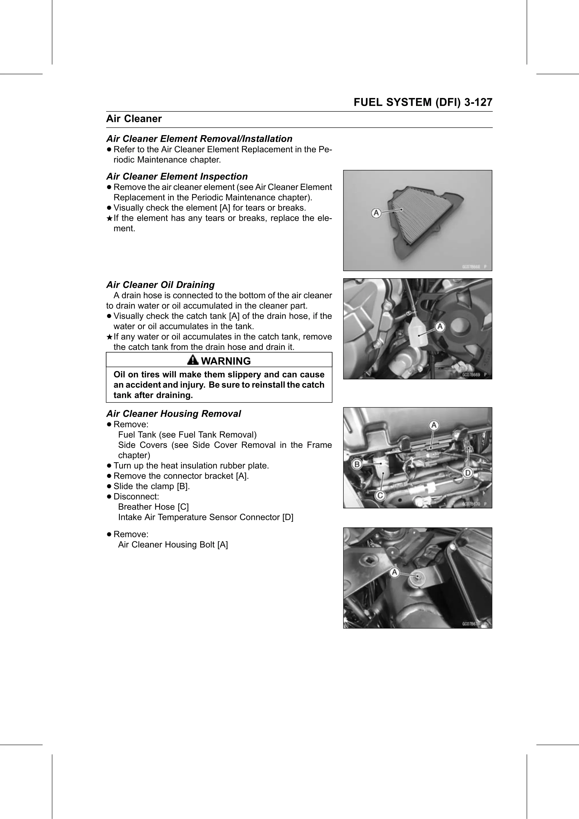 Service Manual page 217 — Fuel System (DFI) › Air Cleaner Housing Removal