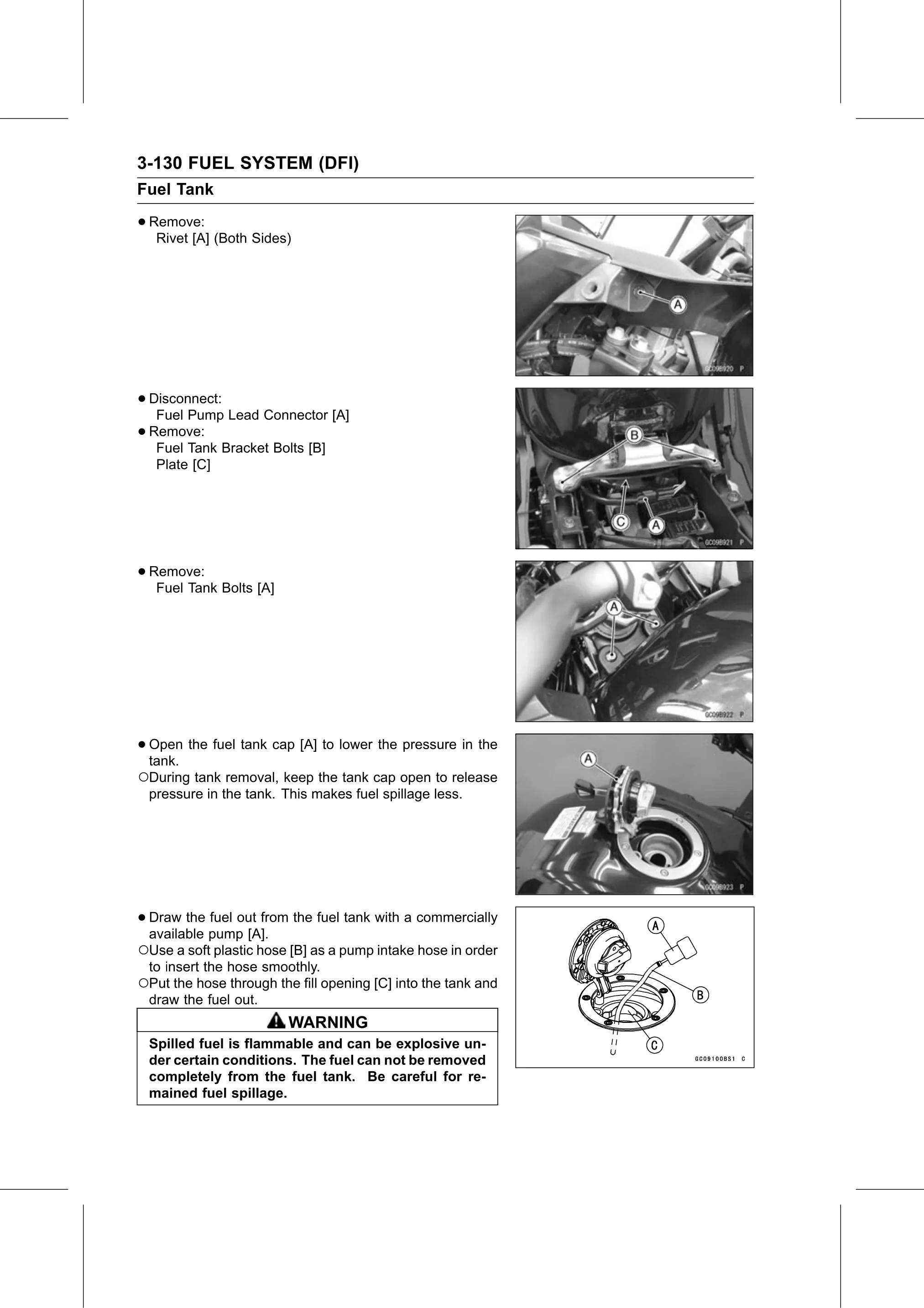 Service Manual page 220 — Fuel System (DFI) › Fuel Tank Removal