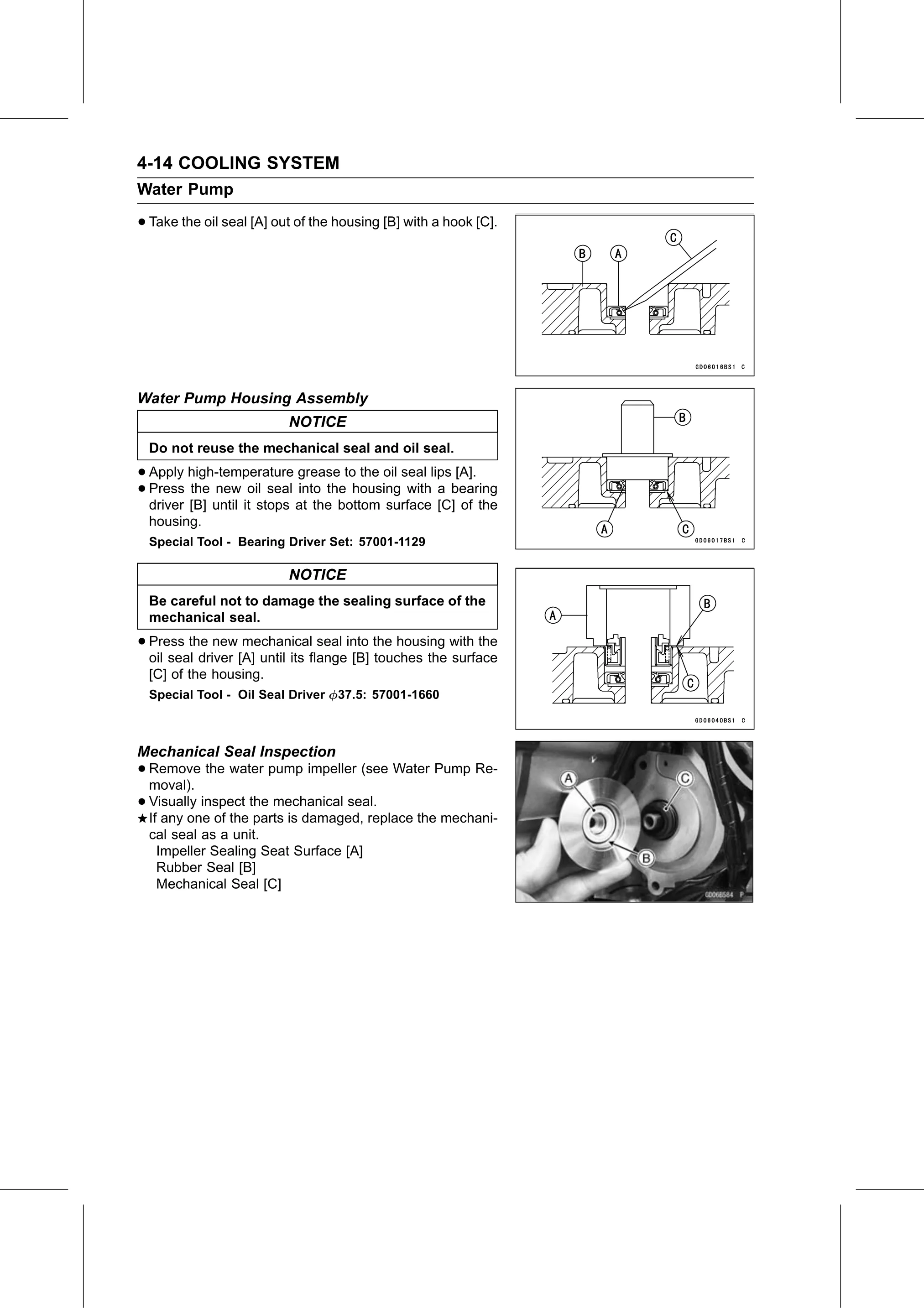 Service Manual page 240 — Cooling System › Mechanical Seal Inspection