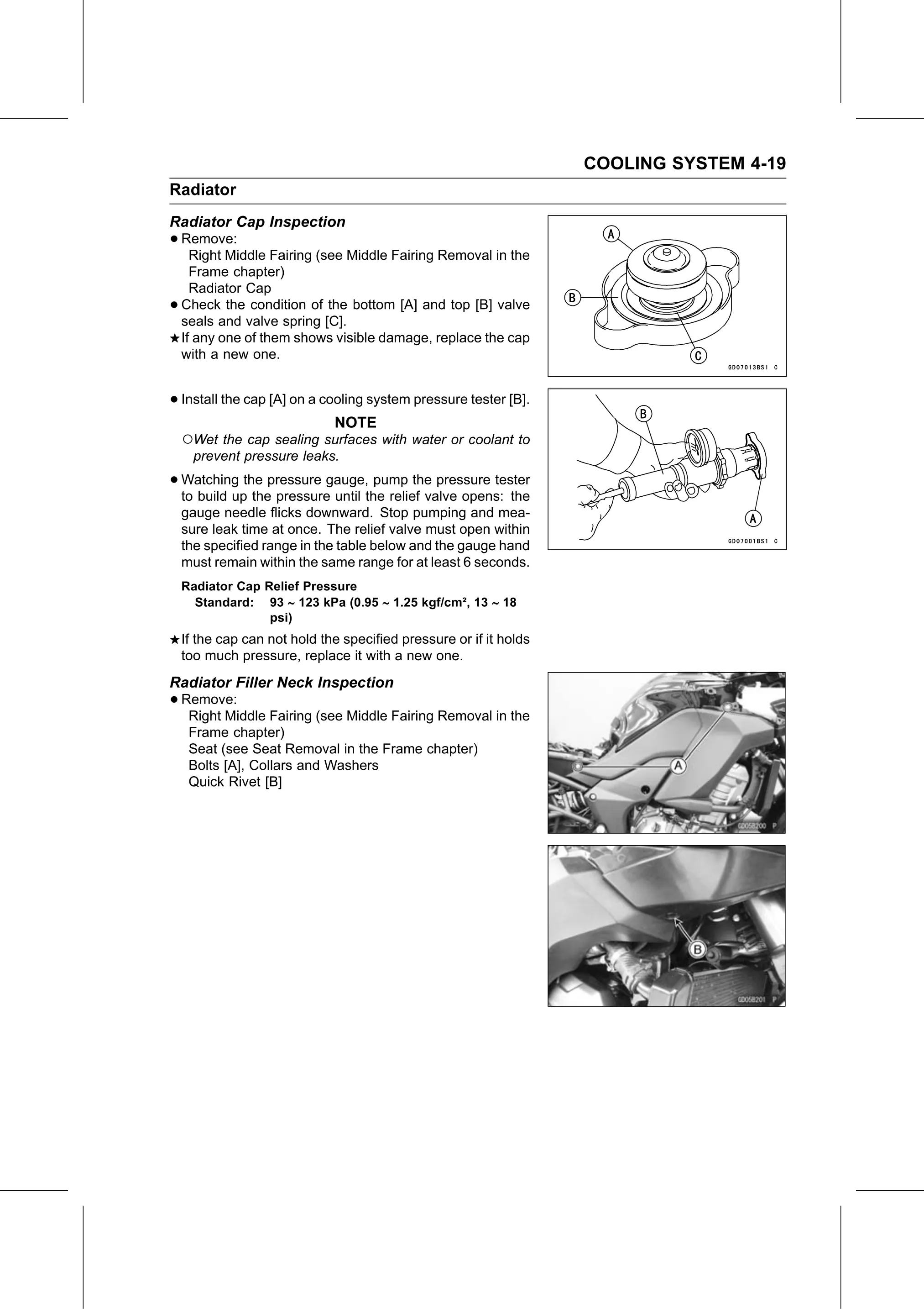 Service Manual page 245 — Cooling System › Radiator Filler Neck Inspection