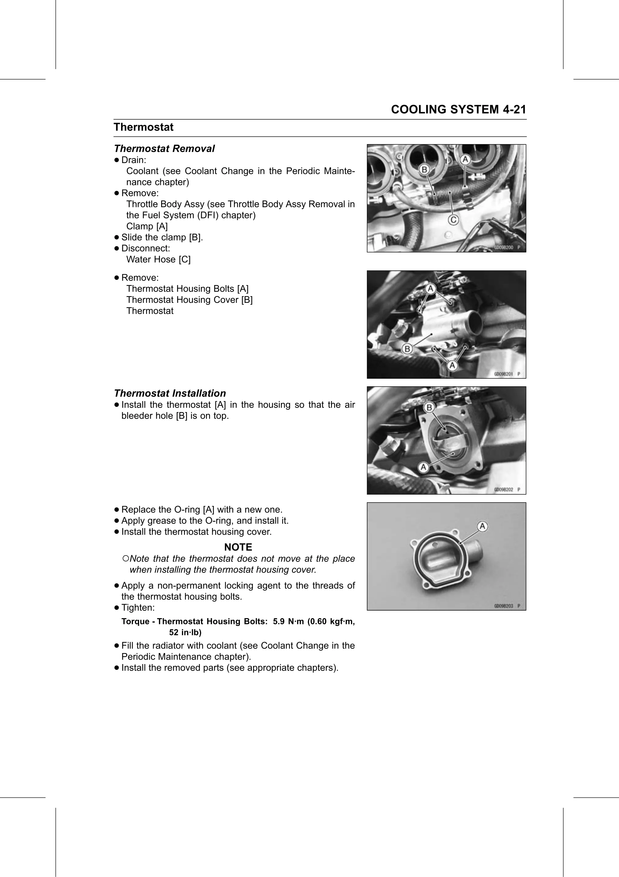 Service Manual page 247 — Cooling System › Thermostat Installation