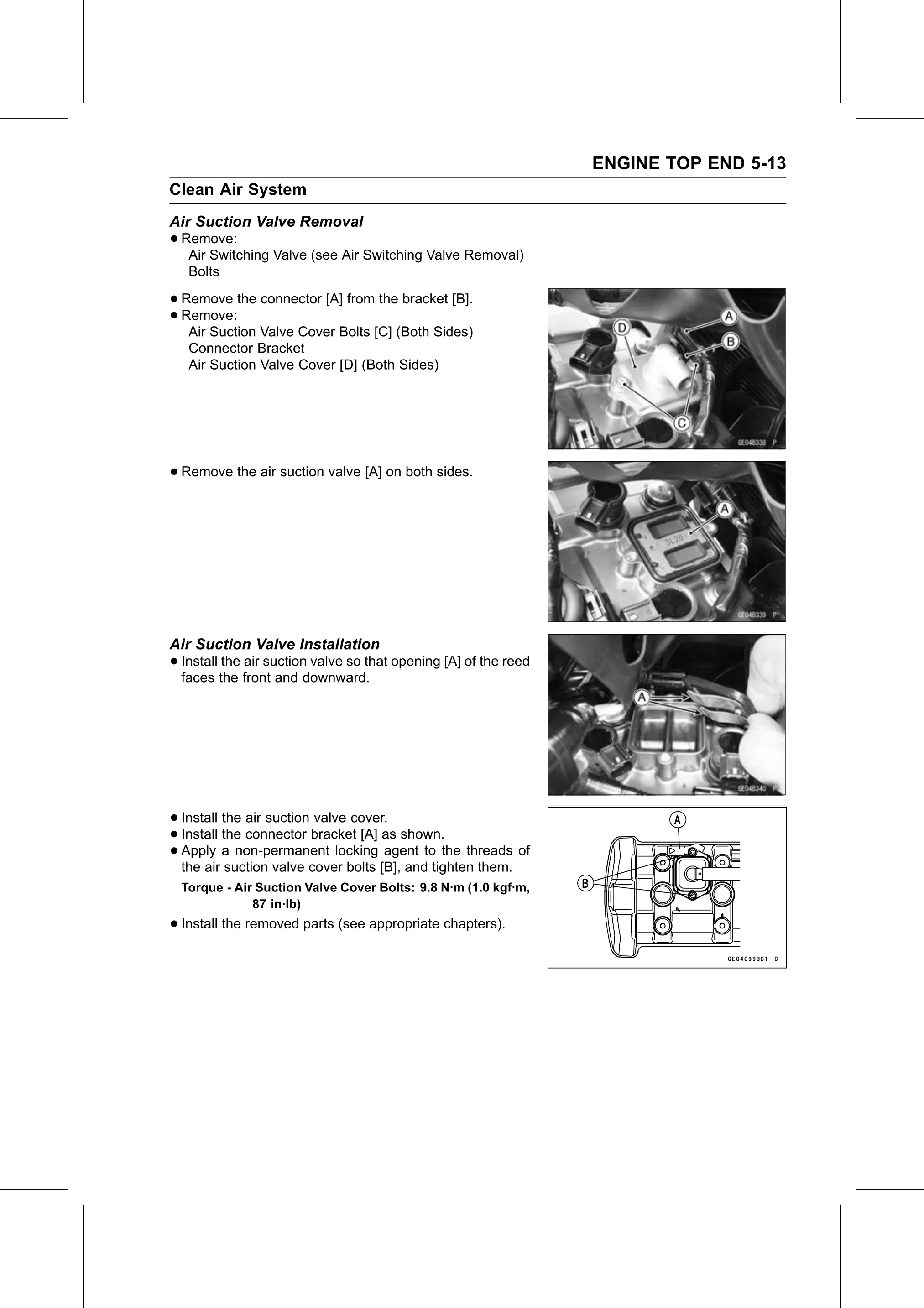 Service Manual page 263 — Engine Top End › Air Suction Valve Installation