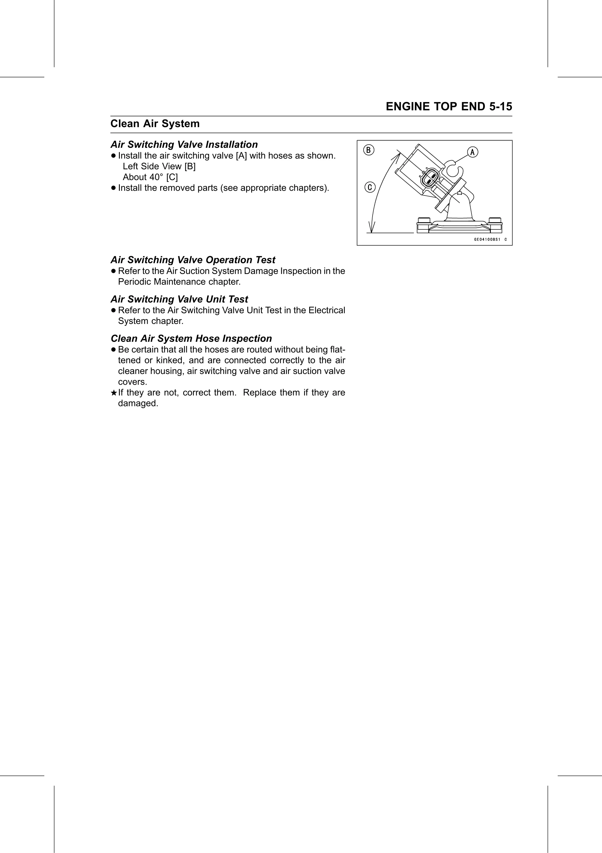 Service Manual page 265 — Engine Top End › Clean Air System Hose Inspection