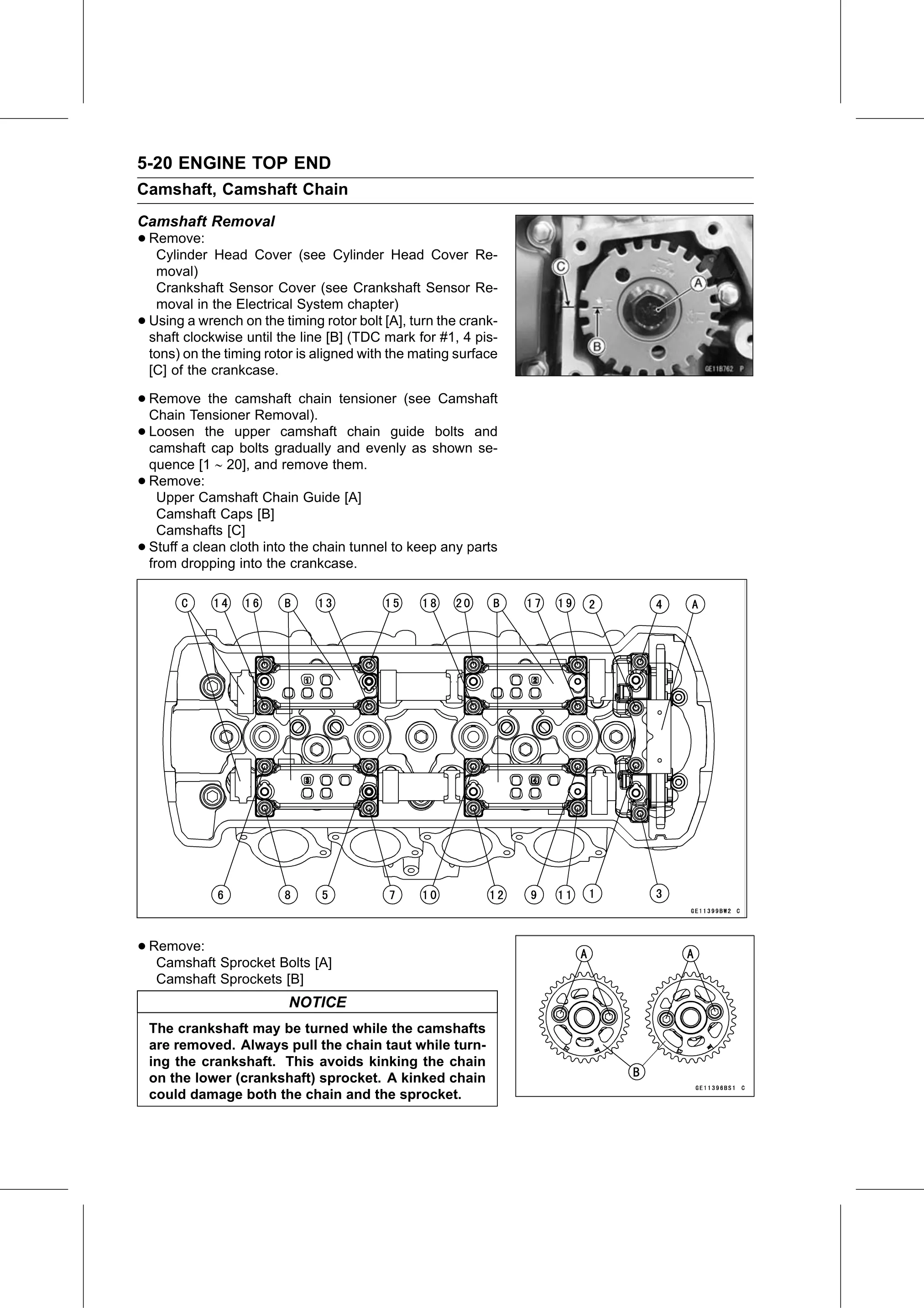 Service Manual page 270 — Engine Top End › Camshaft Removal