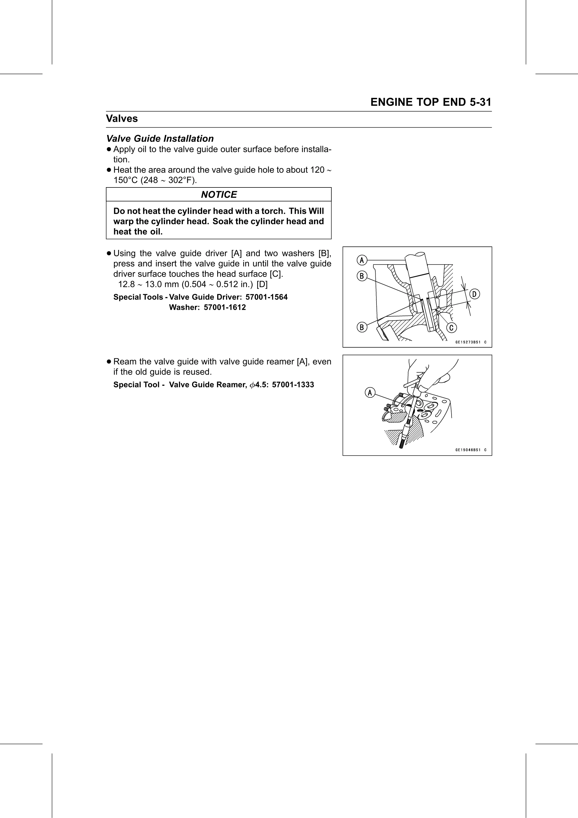 Service Manual page 281 — Engine Top End › Valve Guide Installation