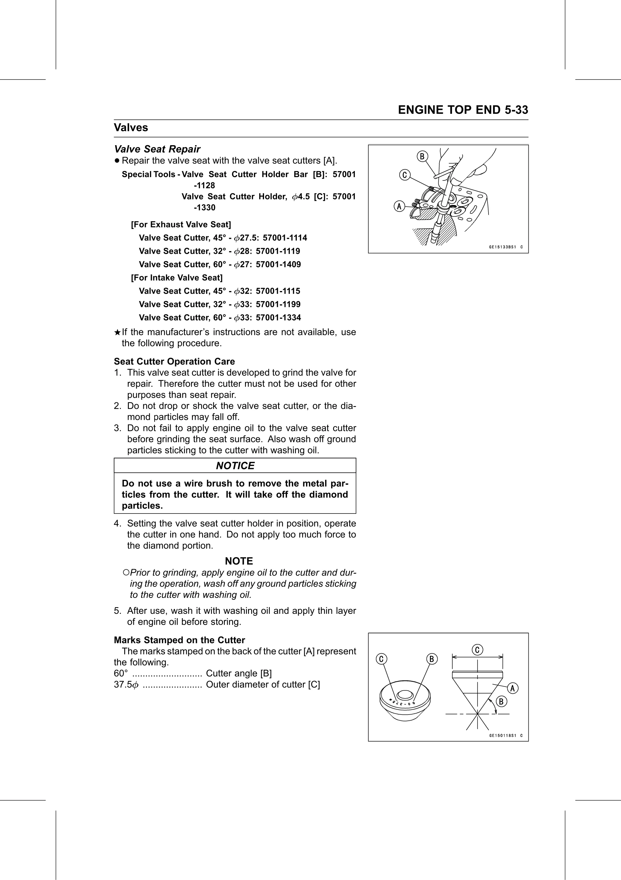 Service Manual page 283 — Engine Top End › Valve Seat Repair