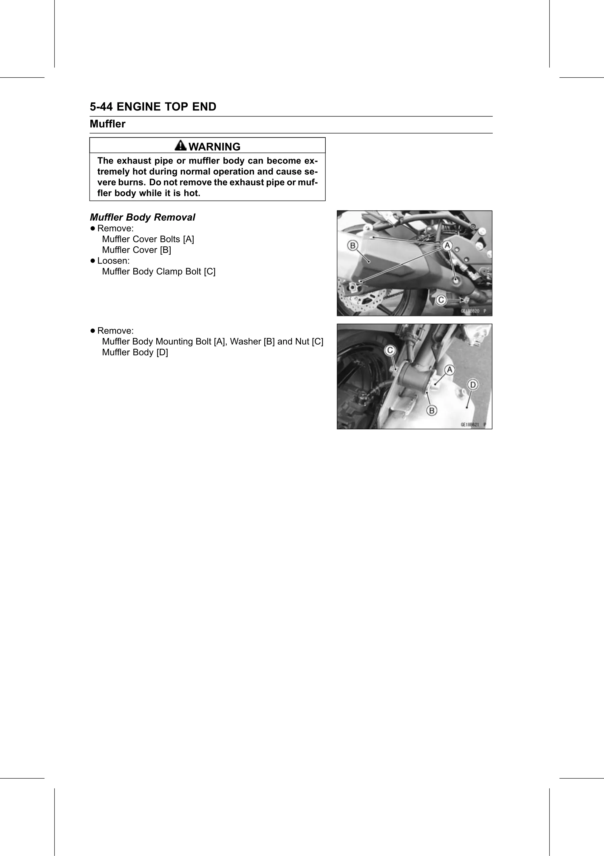 Service Manual page 294 — Engine Top End › Muffler Body Removal