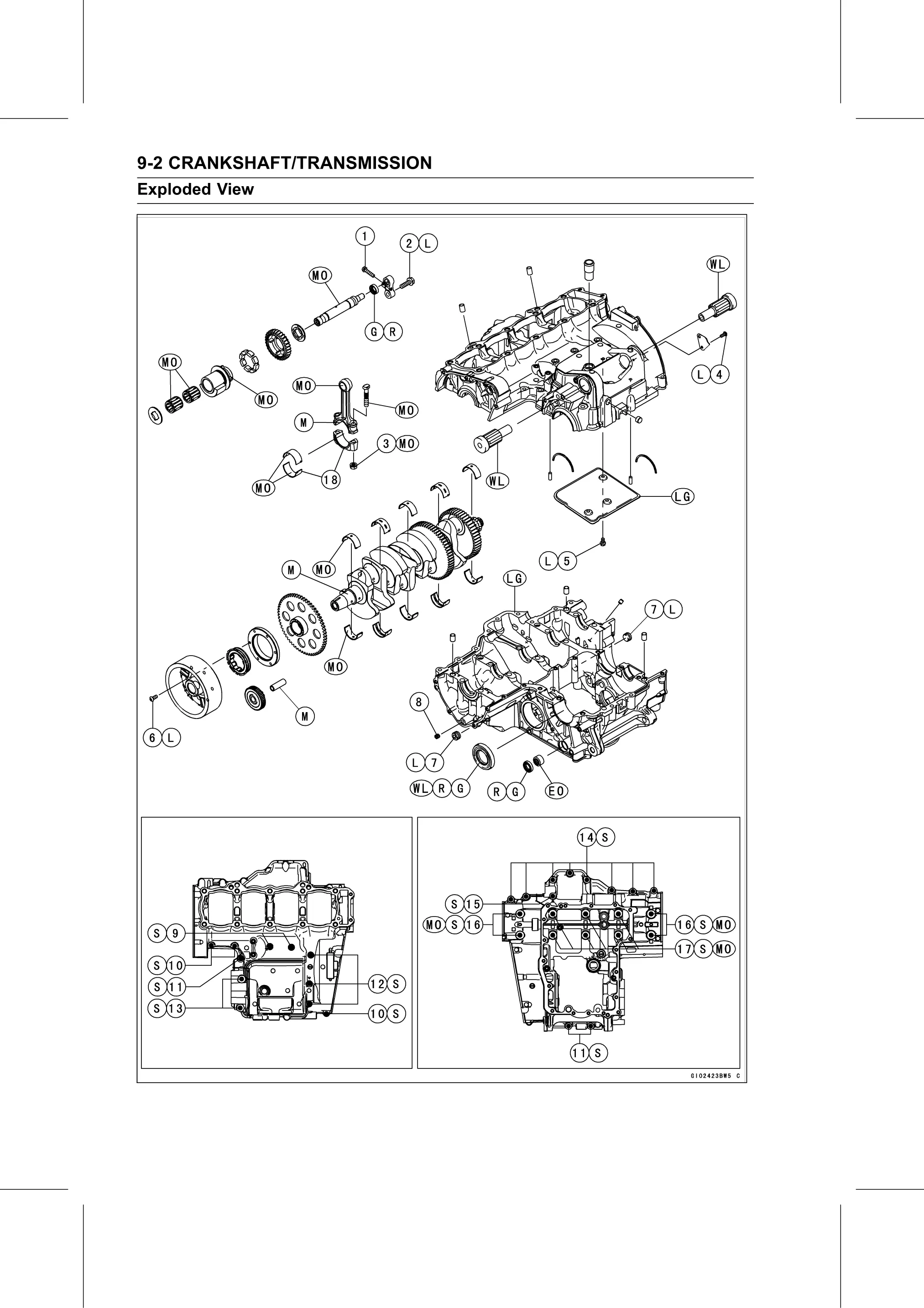 Service Manual page 348 — Crankshaft/Transmission › Exploded View