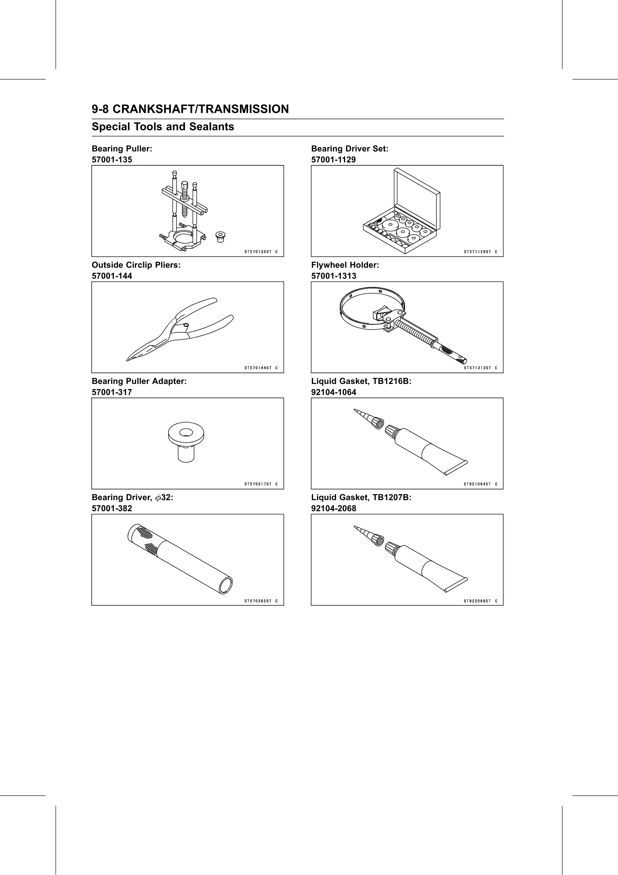 Service Manual page 354 — Crankshaft/Transmission › Special Tools and Sealants
