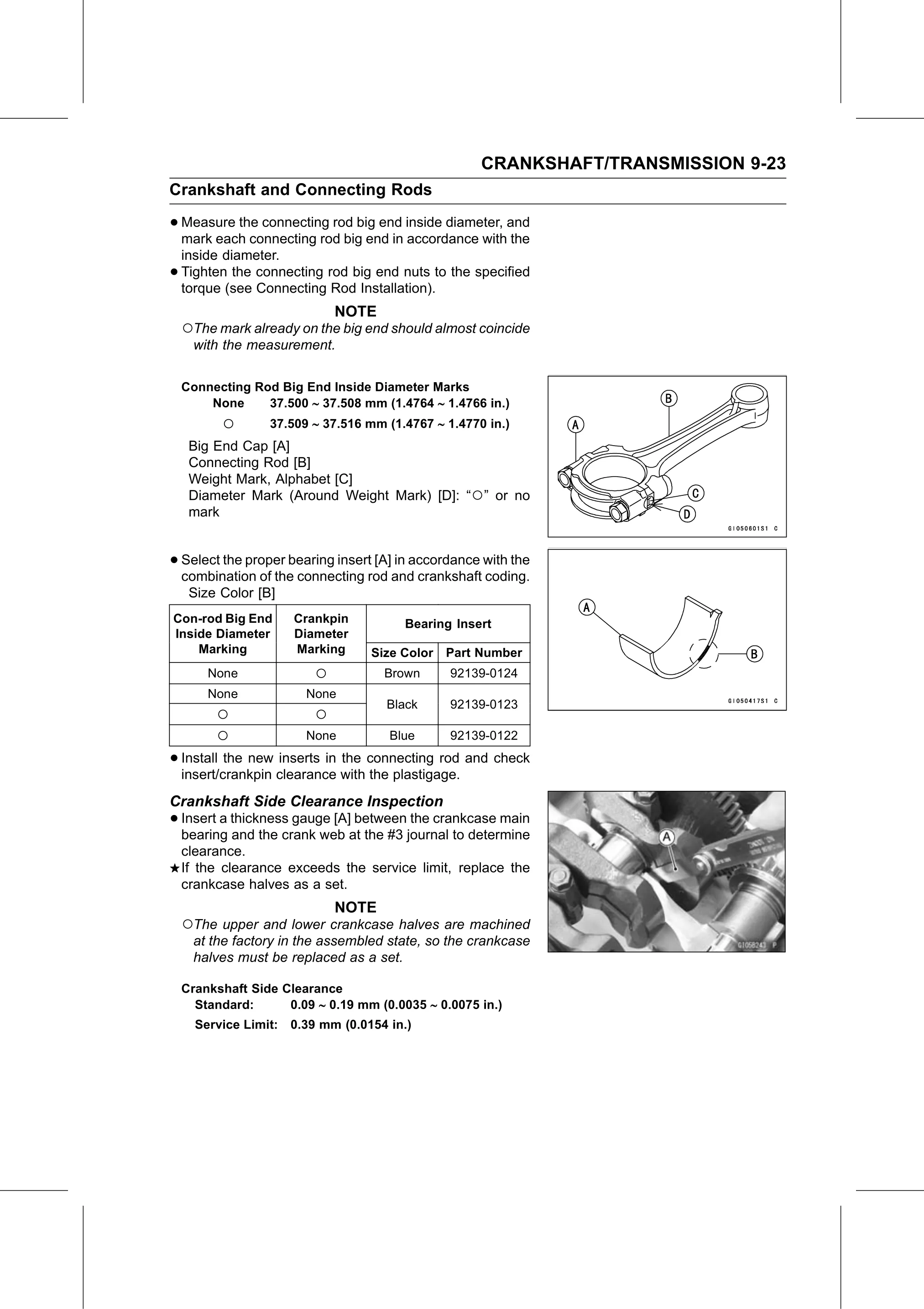 Service Manual page 369 — Crankshaft/Transmission › Crankshaft Side Clearance Inspection
