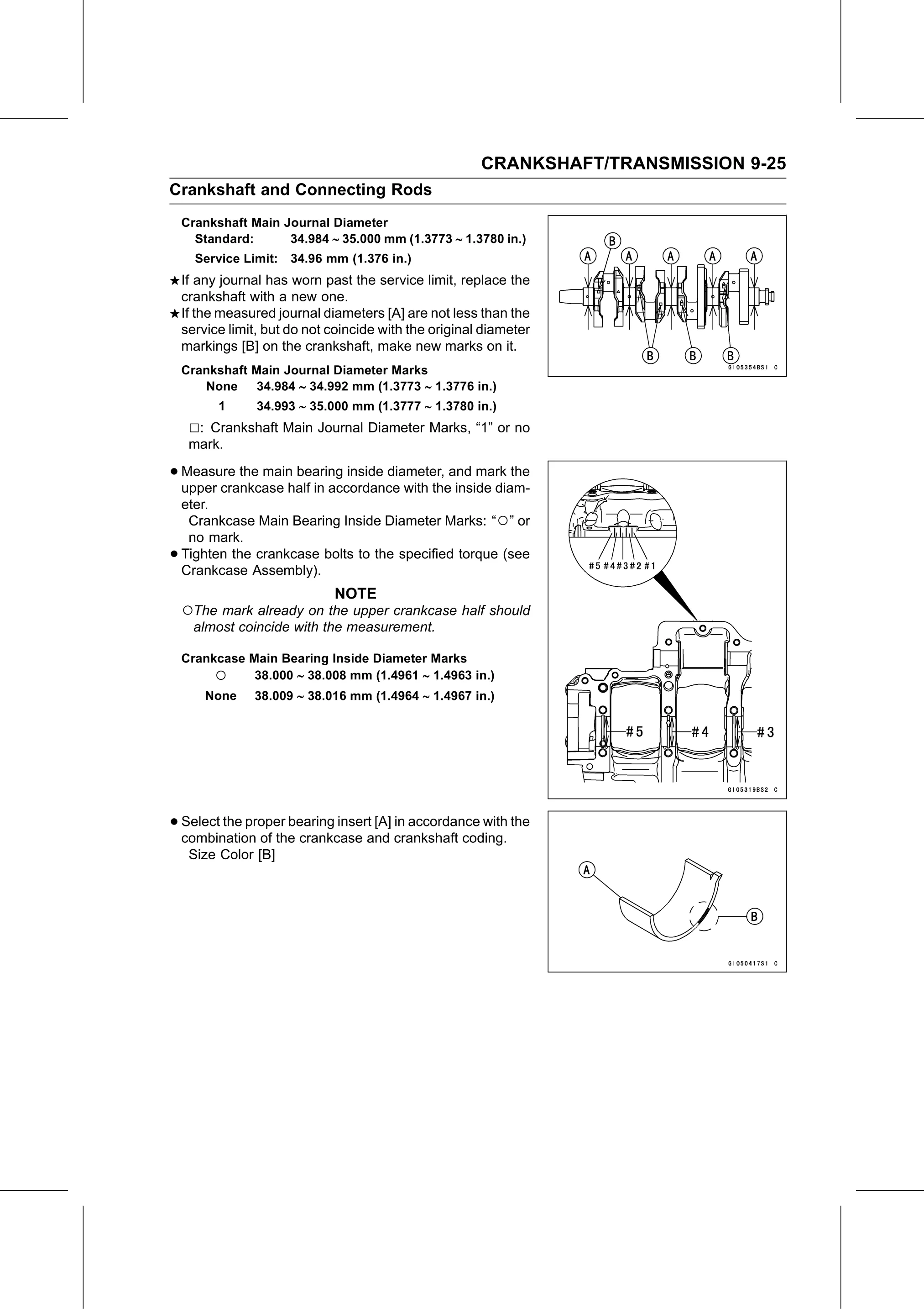 Service Manual page 371 — Crankshaft/Transmission › Crankshaft Main Bearing Insert/Journal Wear Inspection