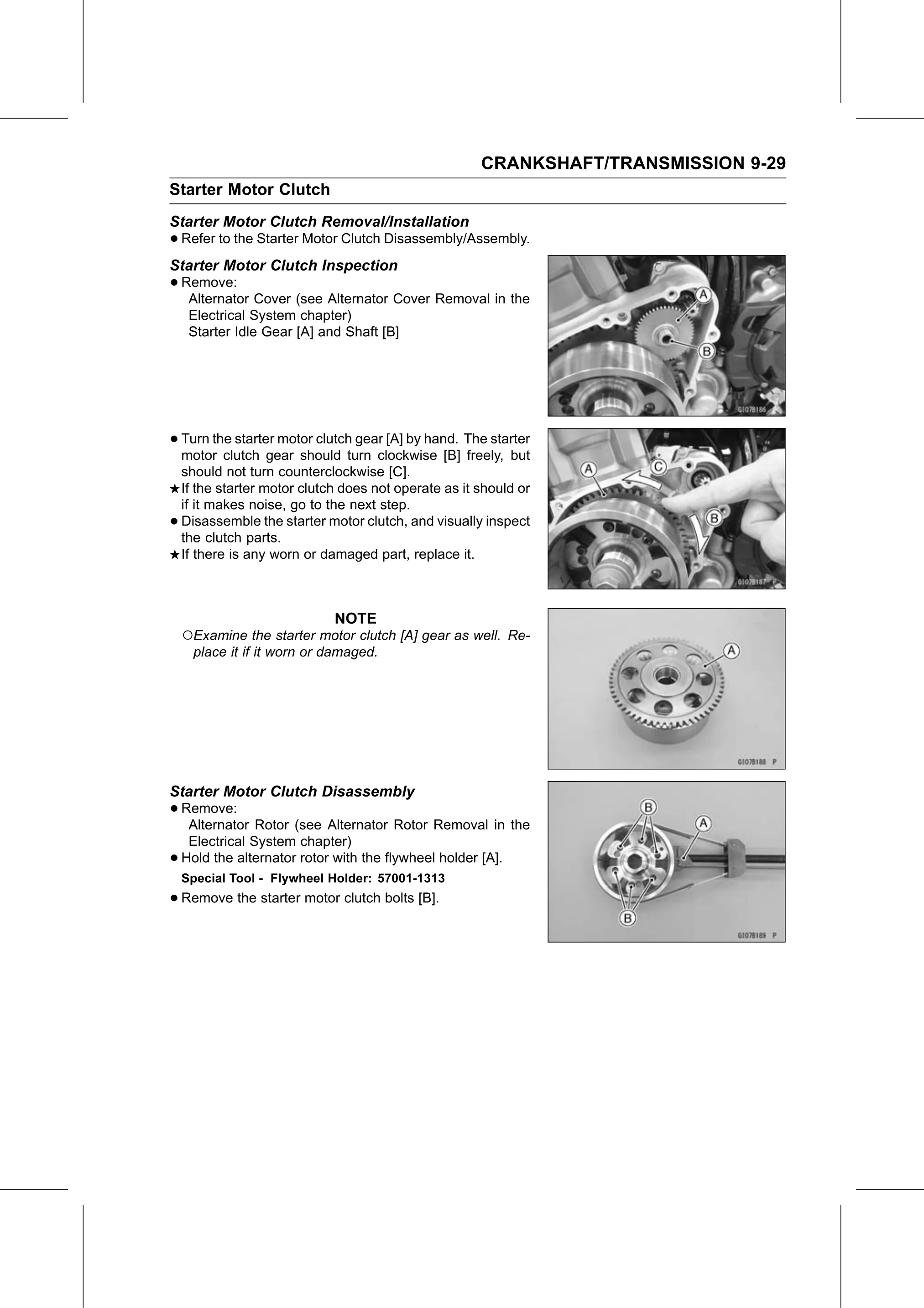Service Manual page 375 — Crankshaft/Transmission › Starter Motor Clutch Disassembly