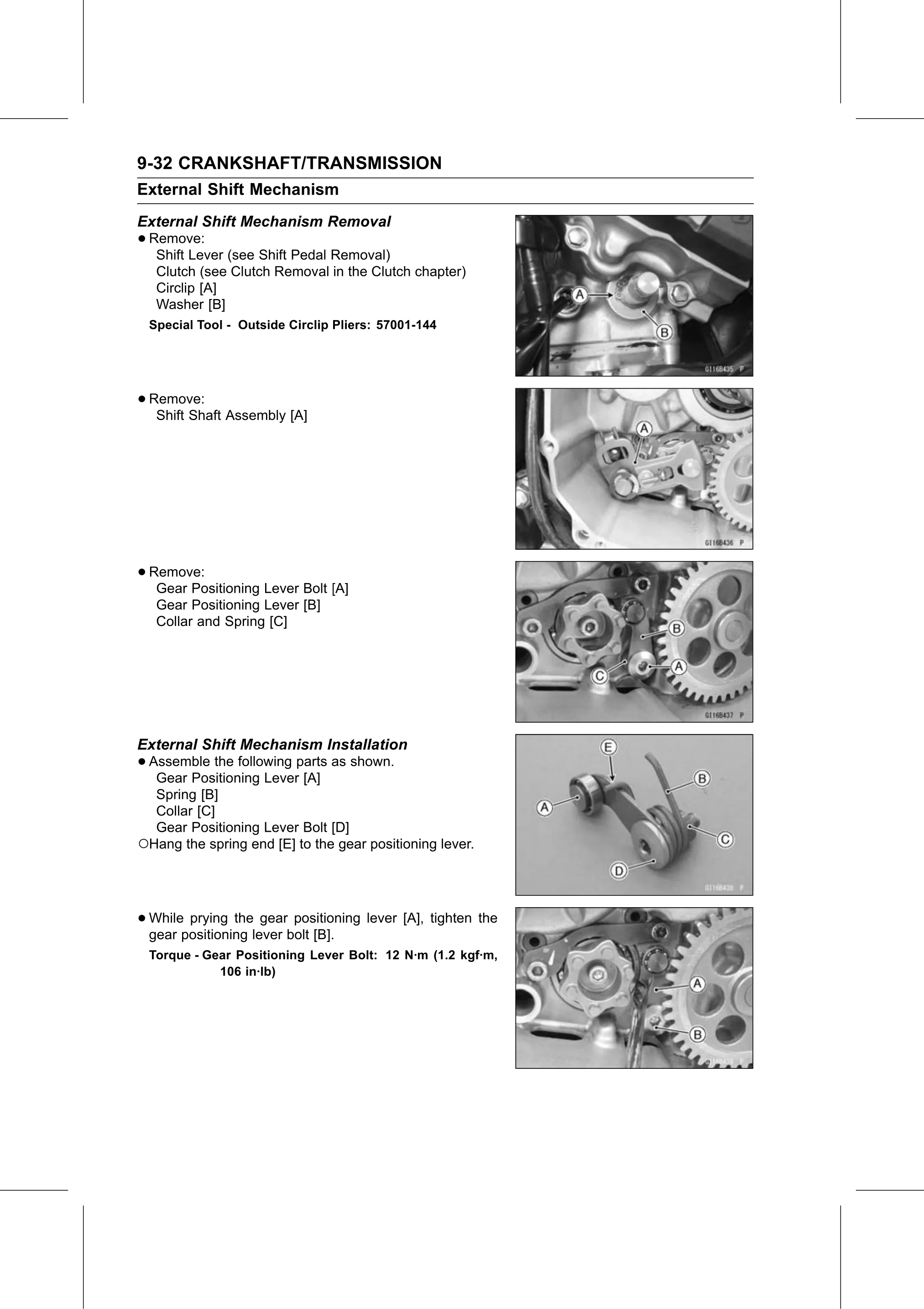 Service Manual page 378 — Crankshaft/Transmission › External Shift Mechanism Installation