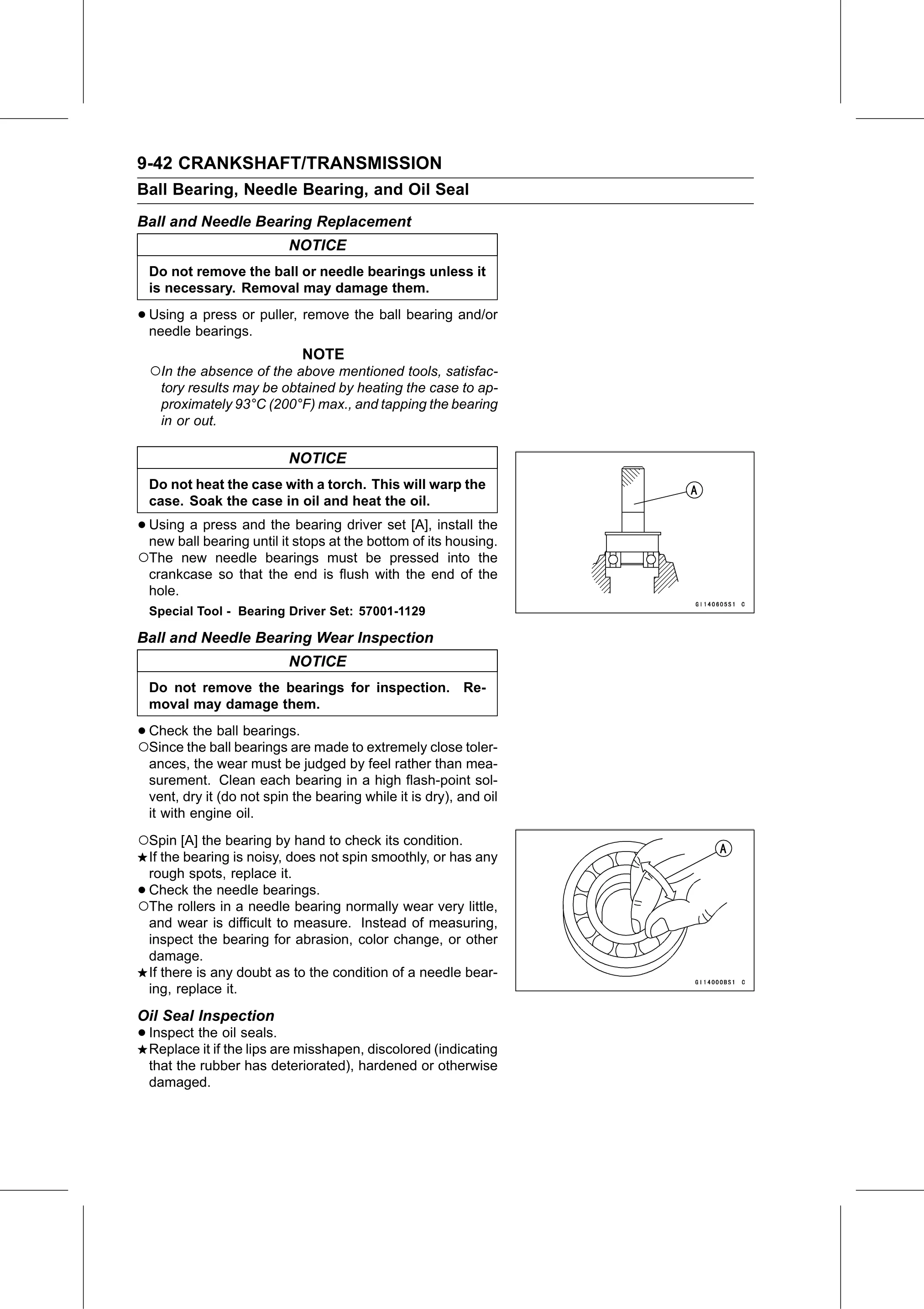 Service Manual page 388 — Crankshaft/Transmission › Oil Seal Inspection
