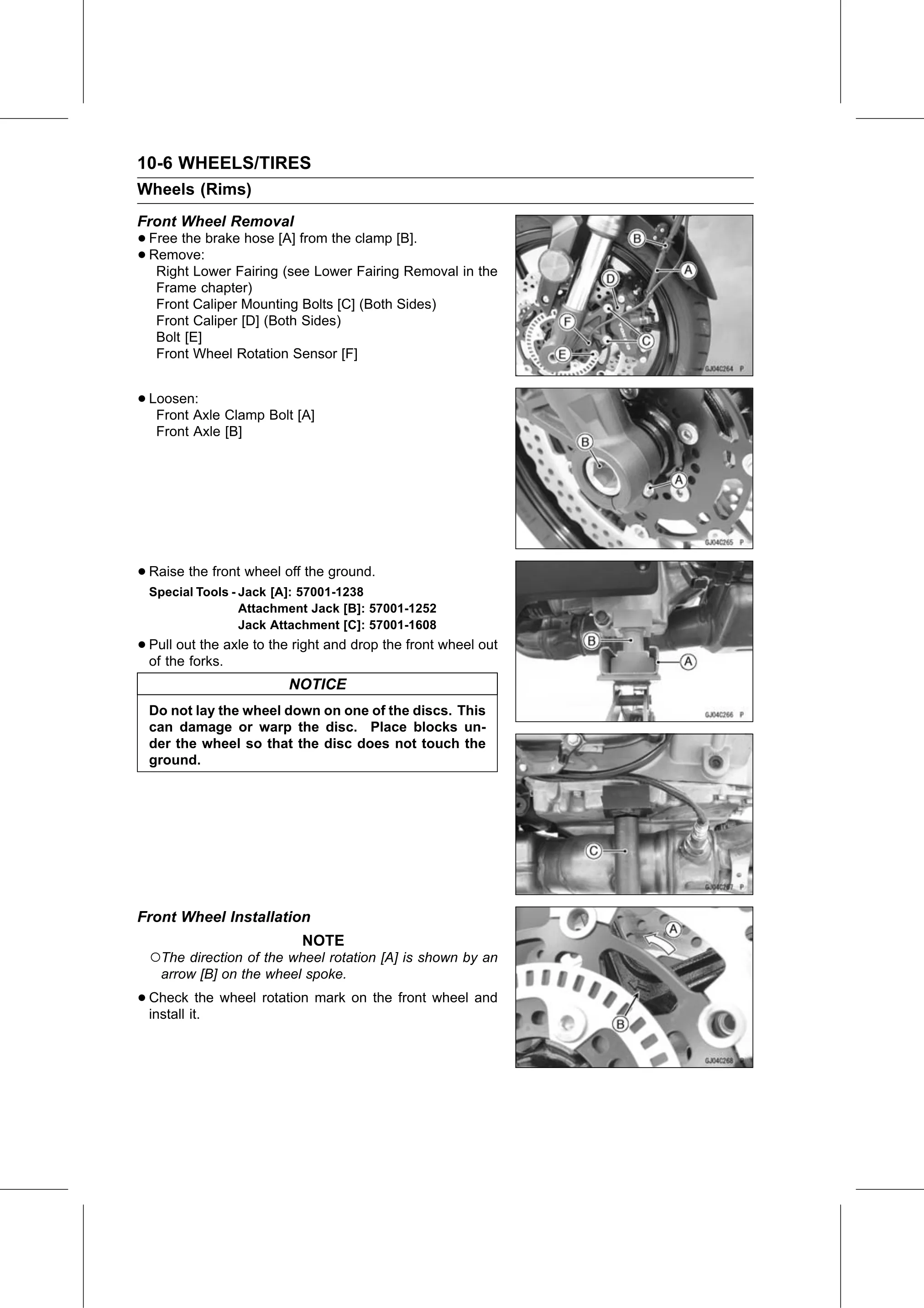 Service Manual page 394 — Wheels/Tires › Front Wheel Installation