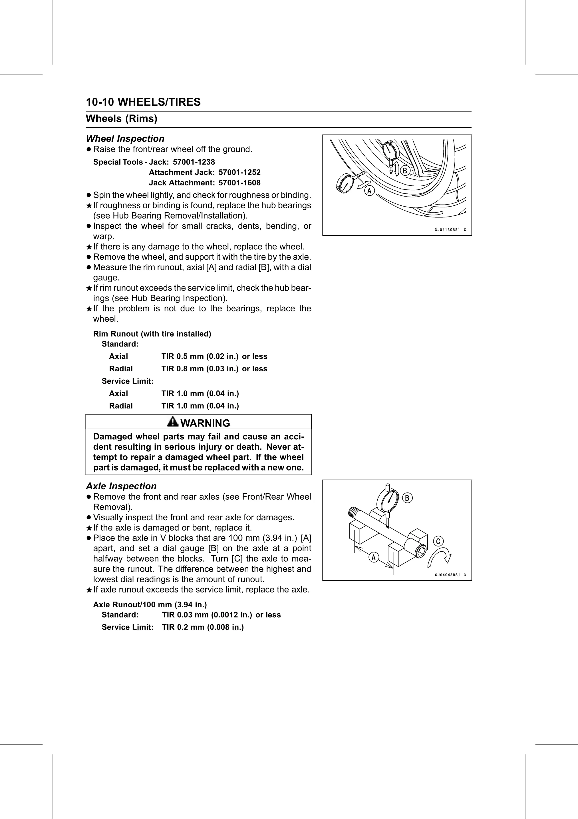 Service Manual page 398 — Wheels/Tires › Axle Inspection