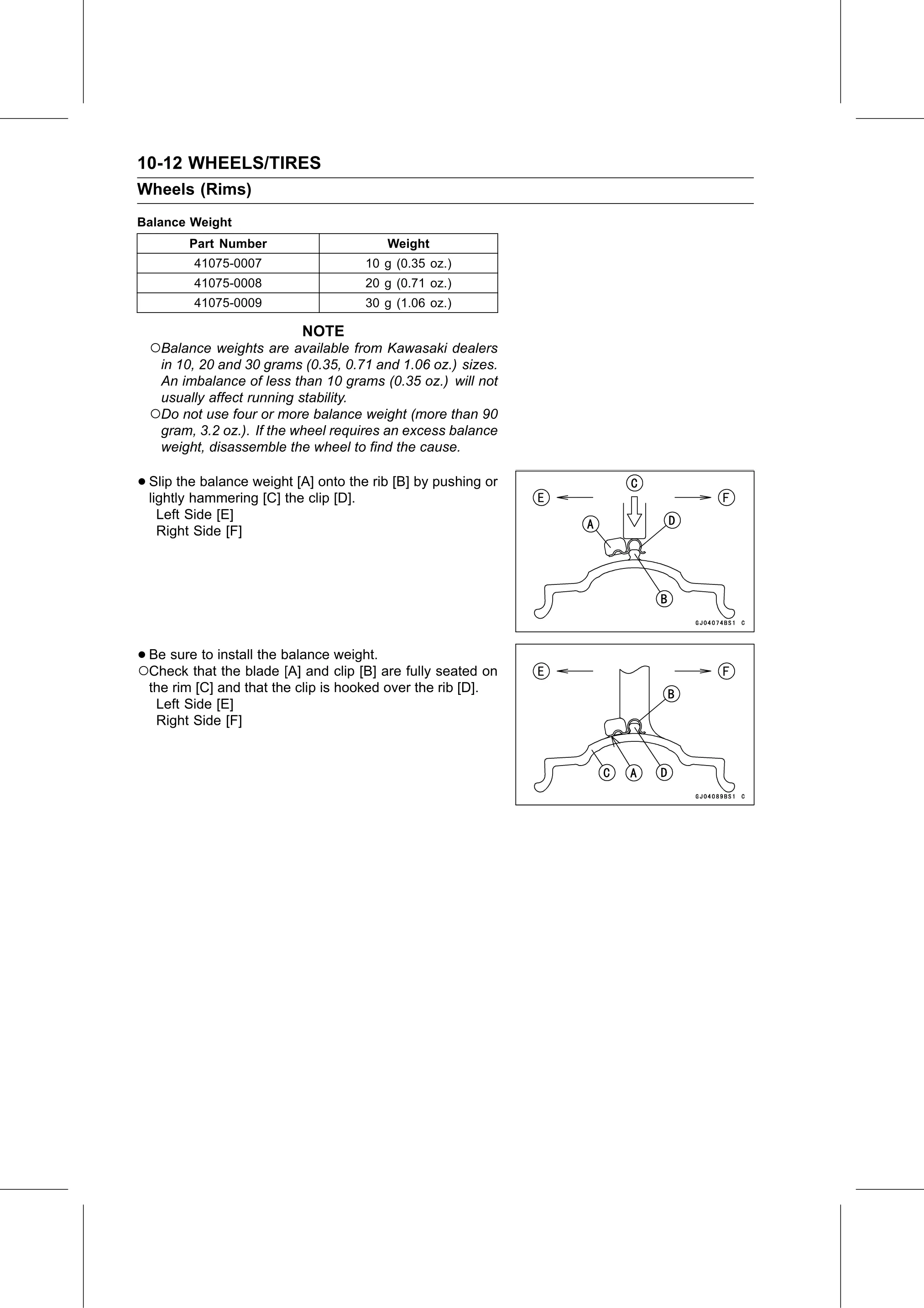 Service Manual page 400 — Wheels/Tires › Balance Weight Installation