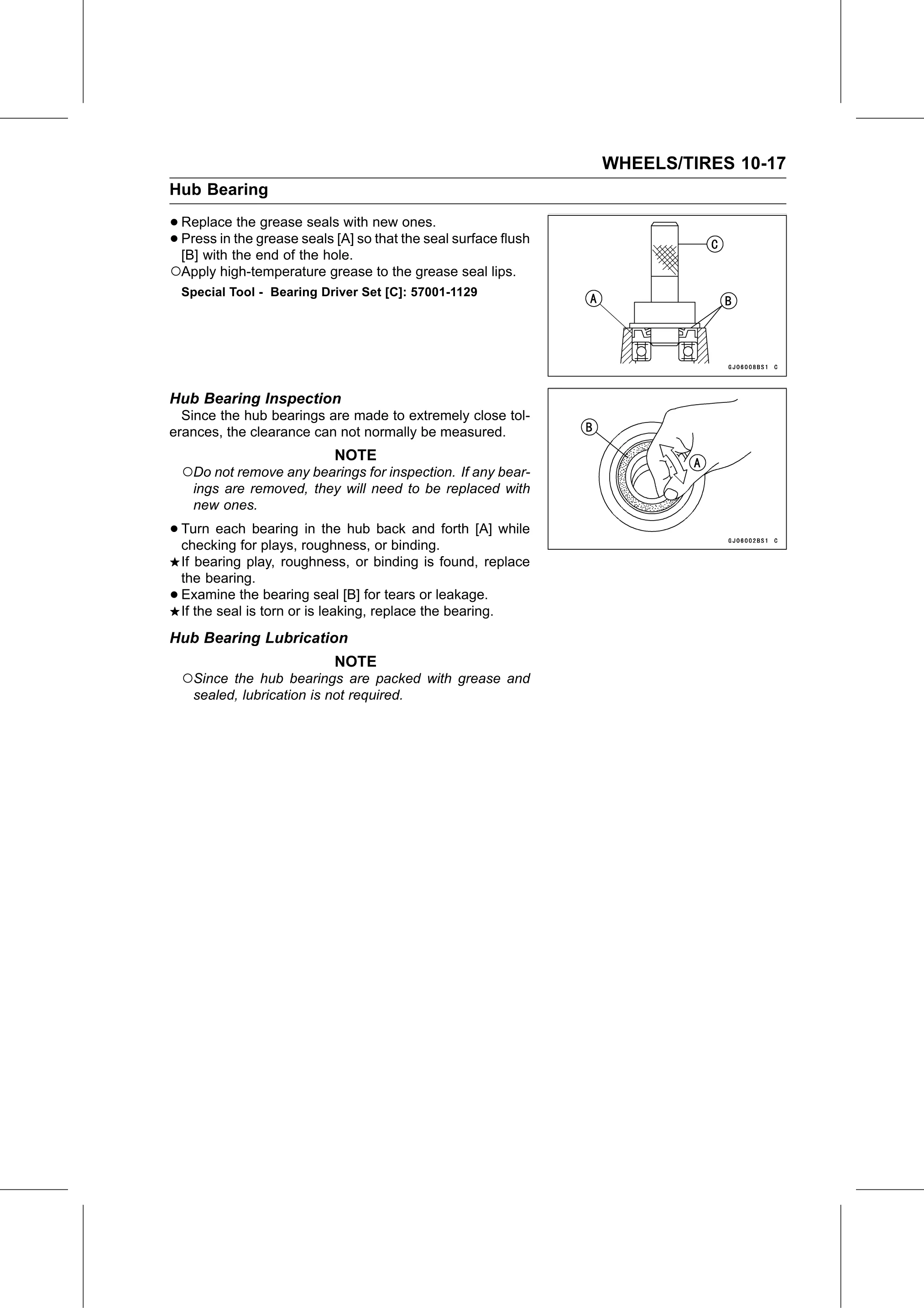 Service Manual page 405 — Wheels/Tires › Hub Bearing Lubrication