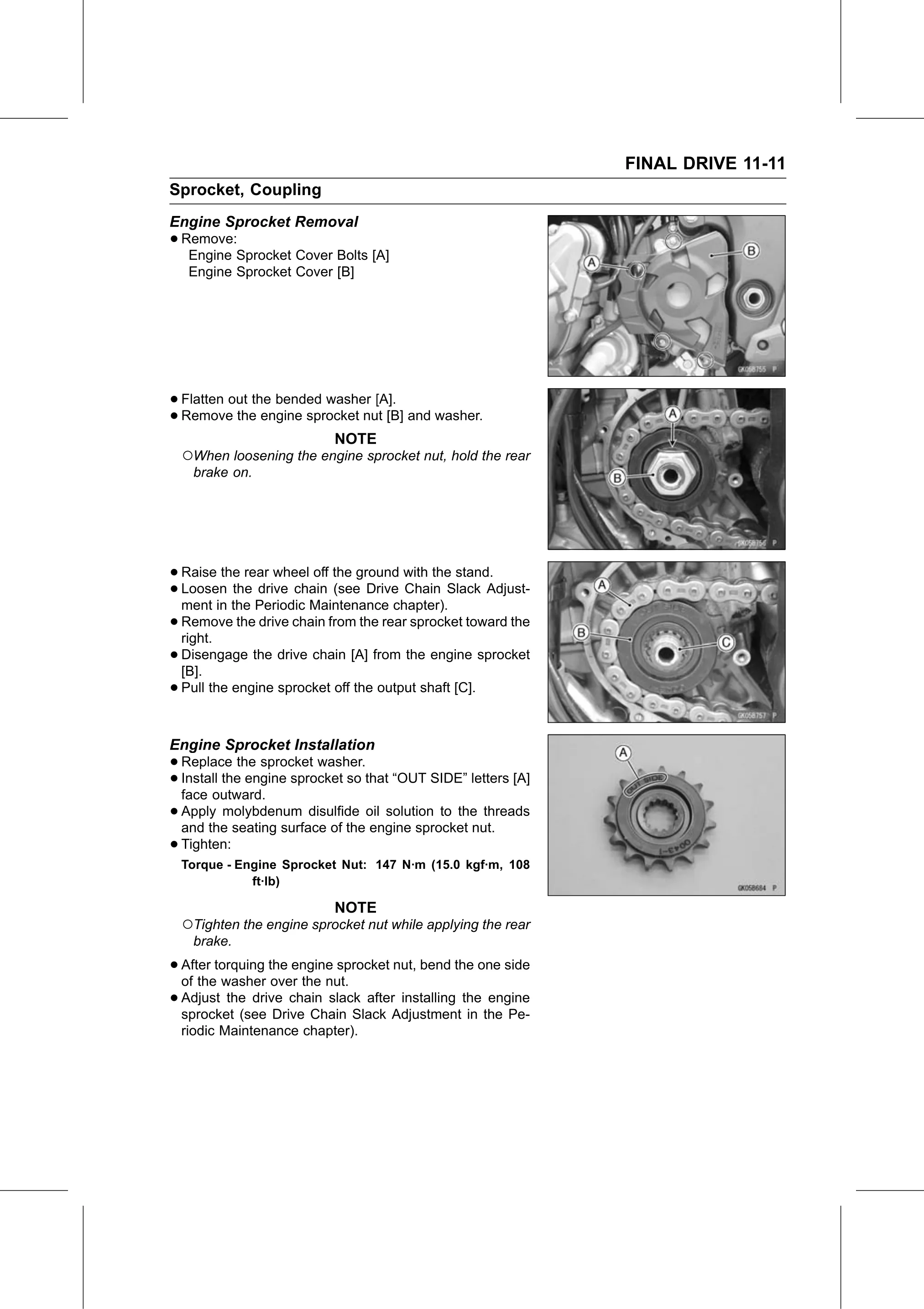 Service Manual page 417 — Final Drive › Engine Sprocket Installation