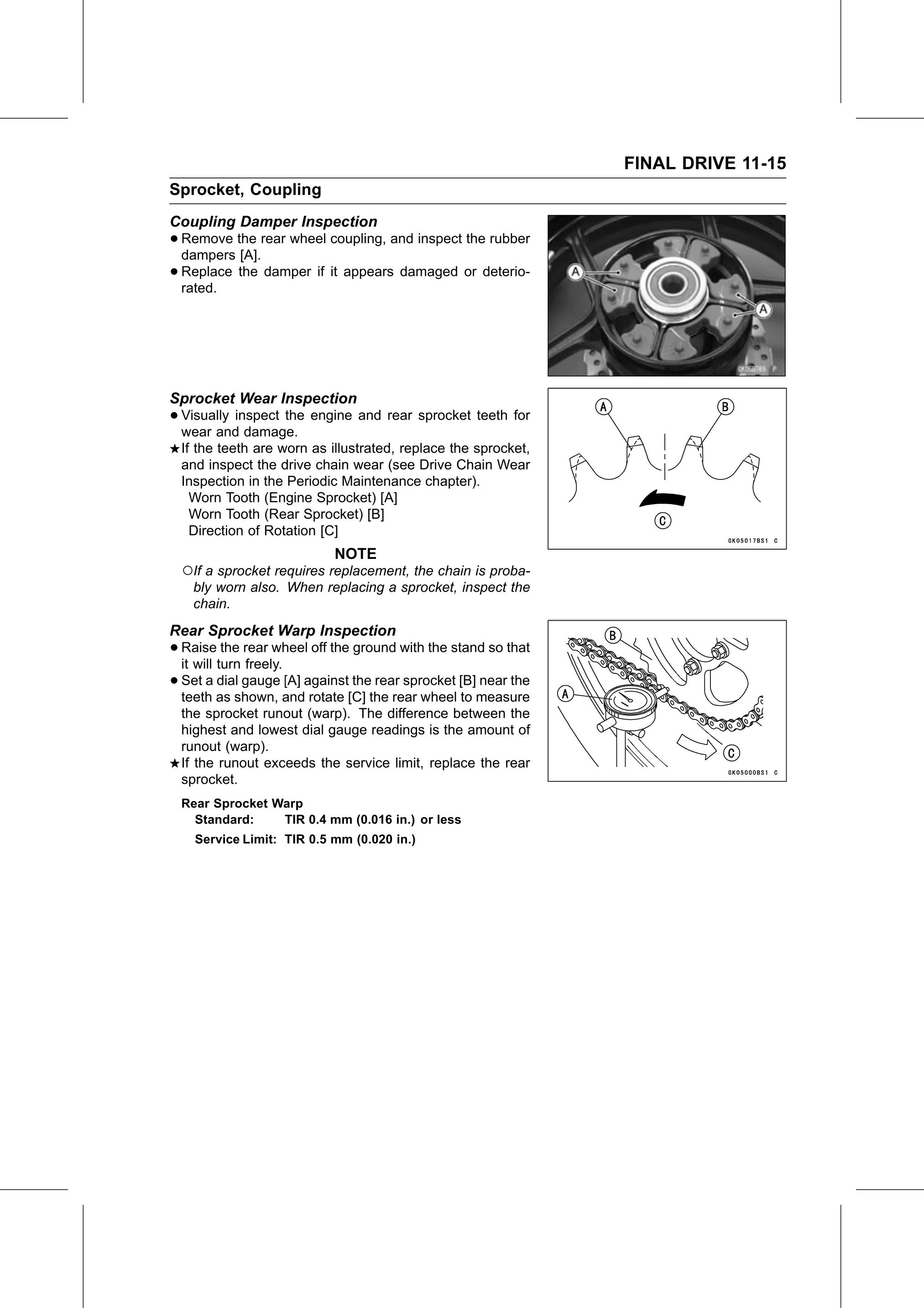 Service Manual page 421 — Final Drive › Rear Sprocket Warp Inspection