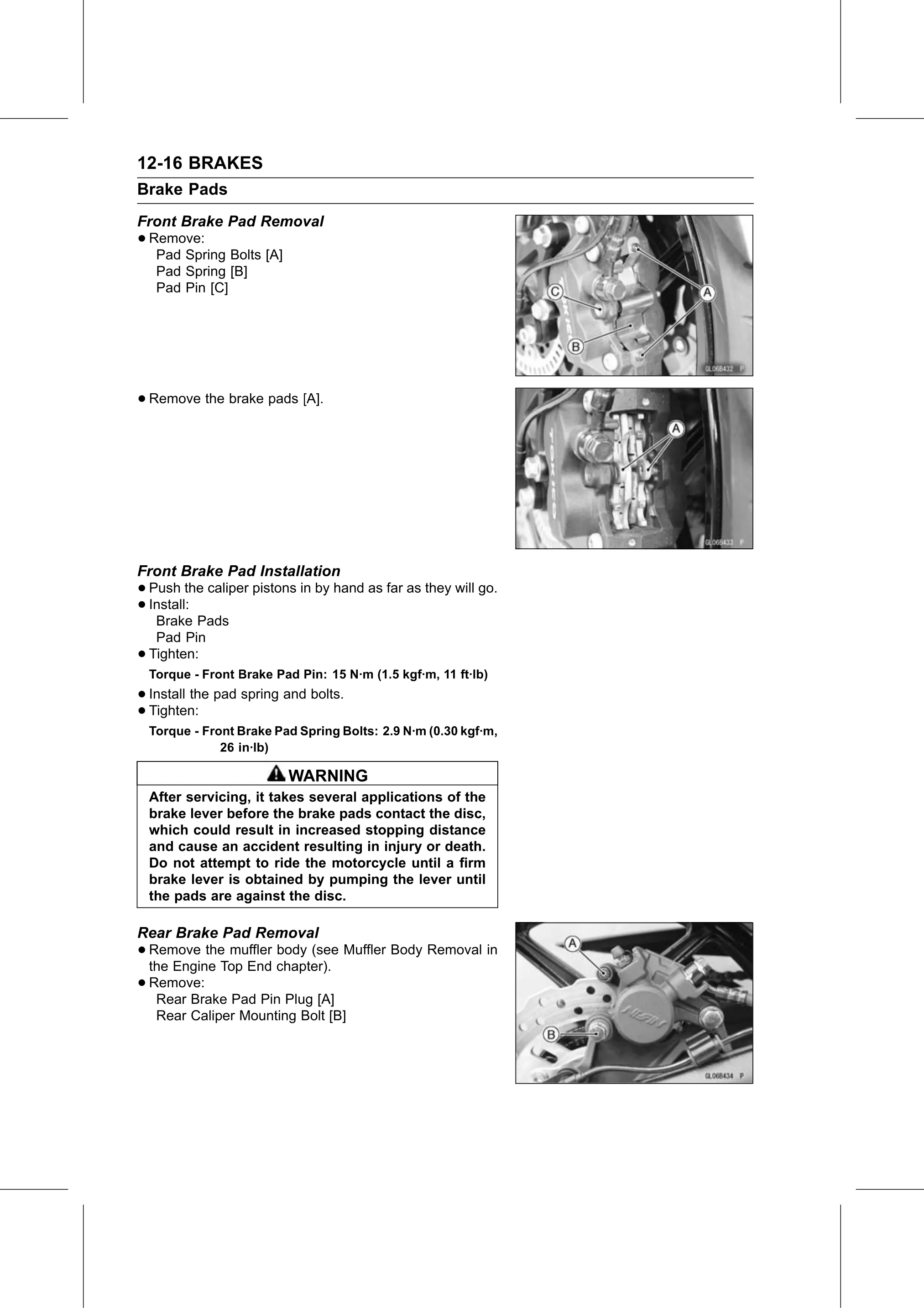 Service Manual page 438 — Brakes › Rear Brake Pad Removal