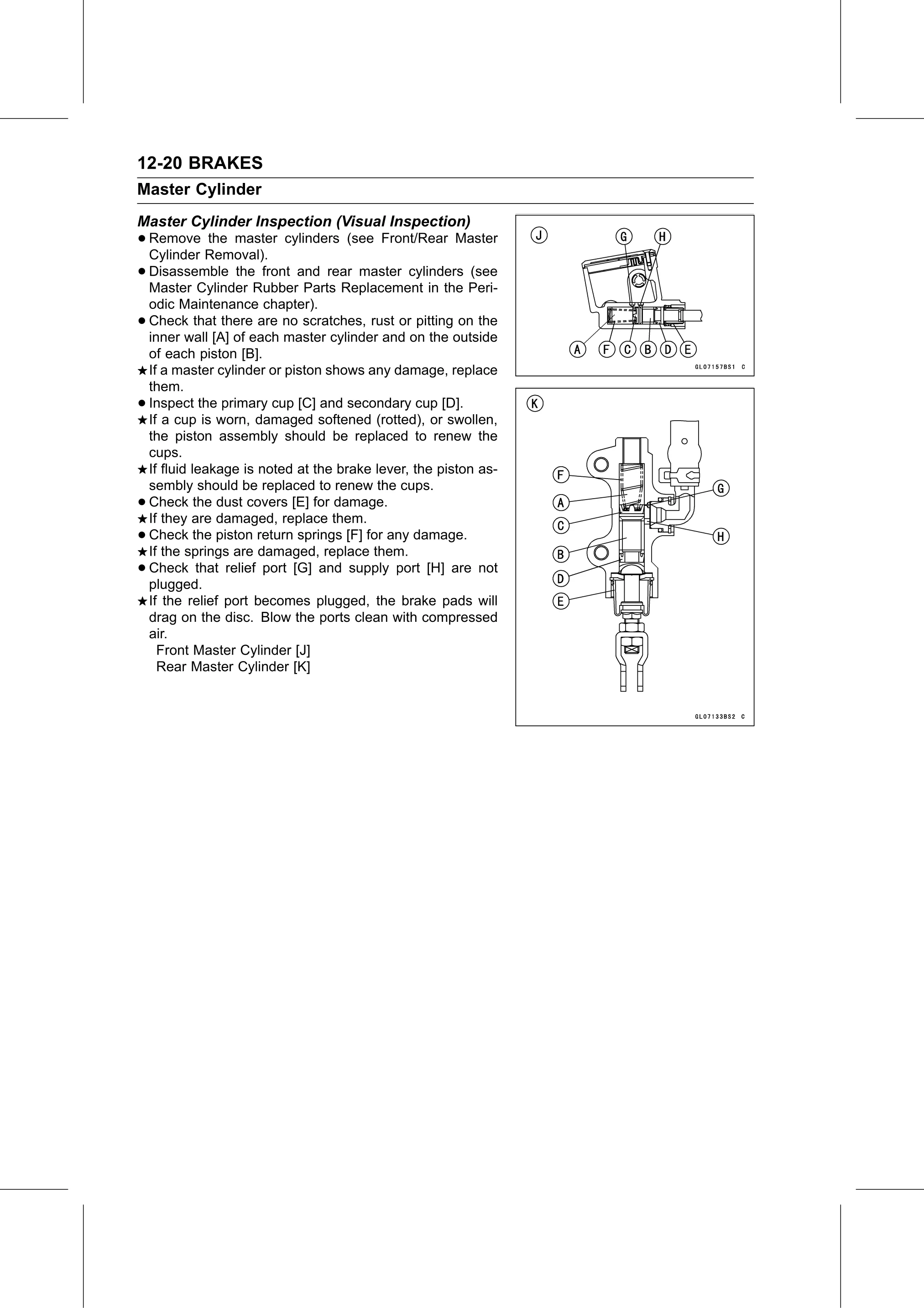 Service Manual page 442 — Brakes › Master Cylinder Inspection (Visual Inspection)