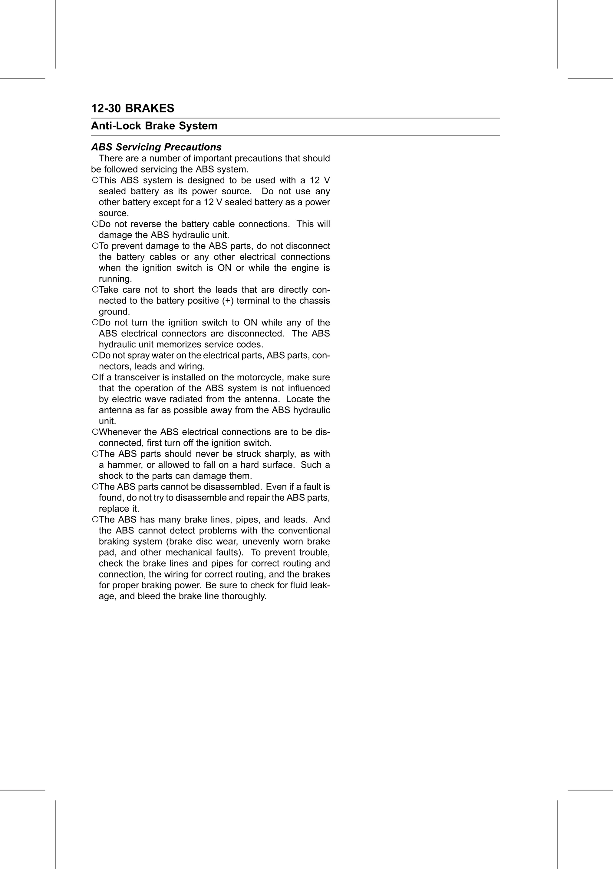 Service Manual page 452 — Brakes › ABS Servicing Precautions