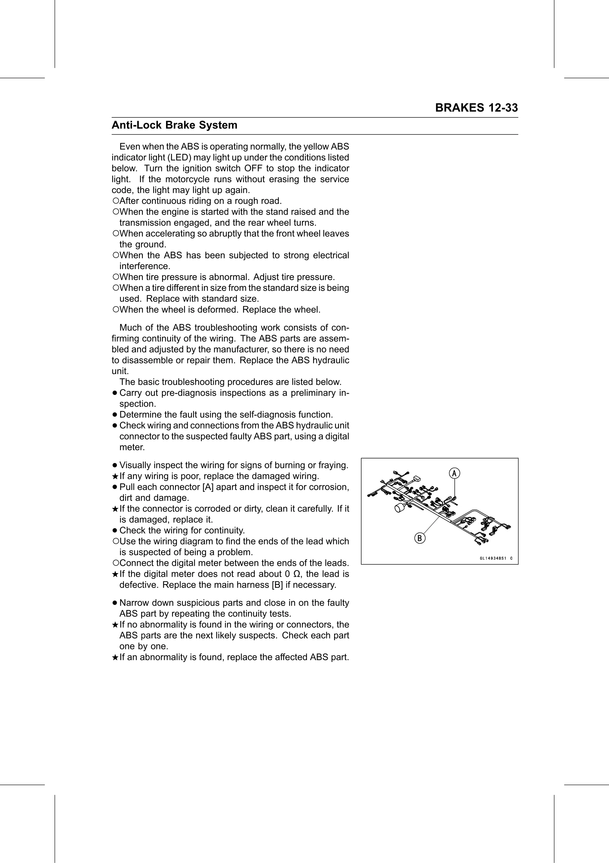 Service Manual page 455 — Brakes › ABS Troubleshooting Outline