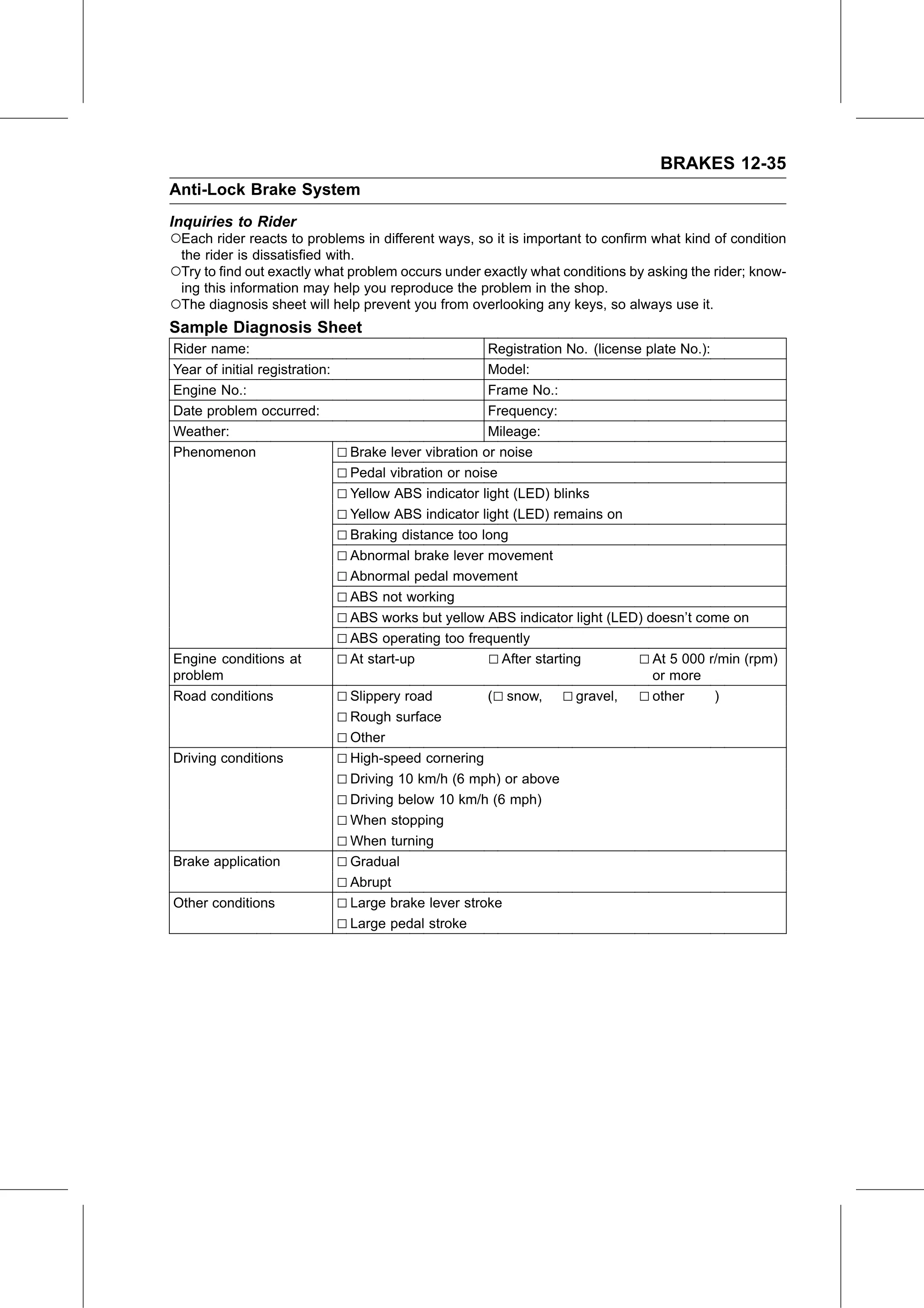 Service Manual page 457 — Brakes › Inquiries to Rider