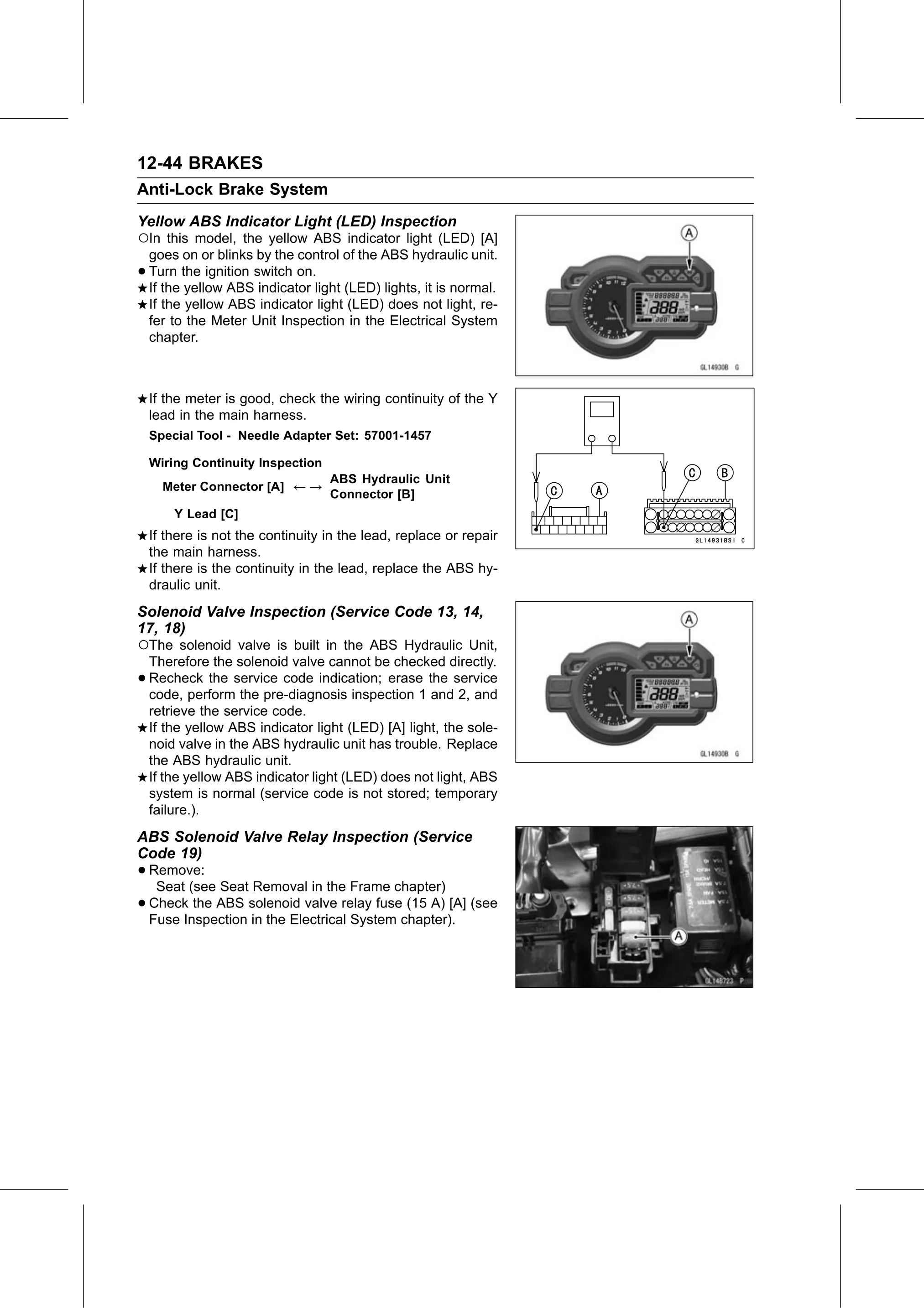 Service Manual page 466 — Brakes › ABS Solenoid Valve Relay Inspection (Service Code 19)